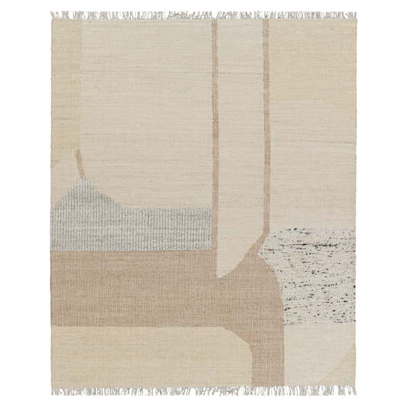 Subtle Abstract Pattern On Rug Rug and Kilim’s Abstract Rug in Off-White with Colorful Geometric ...