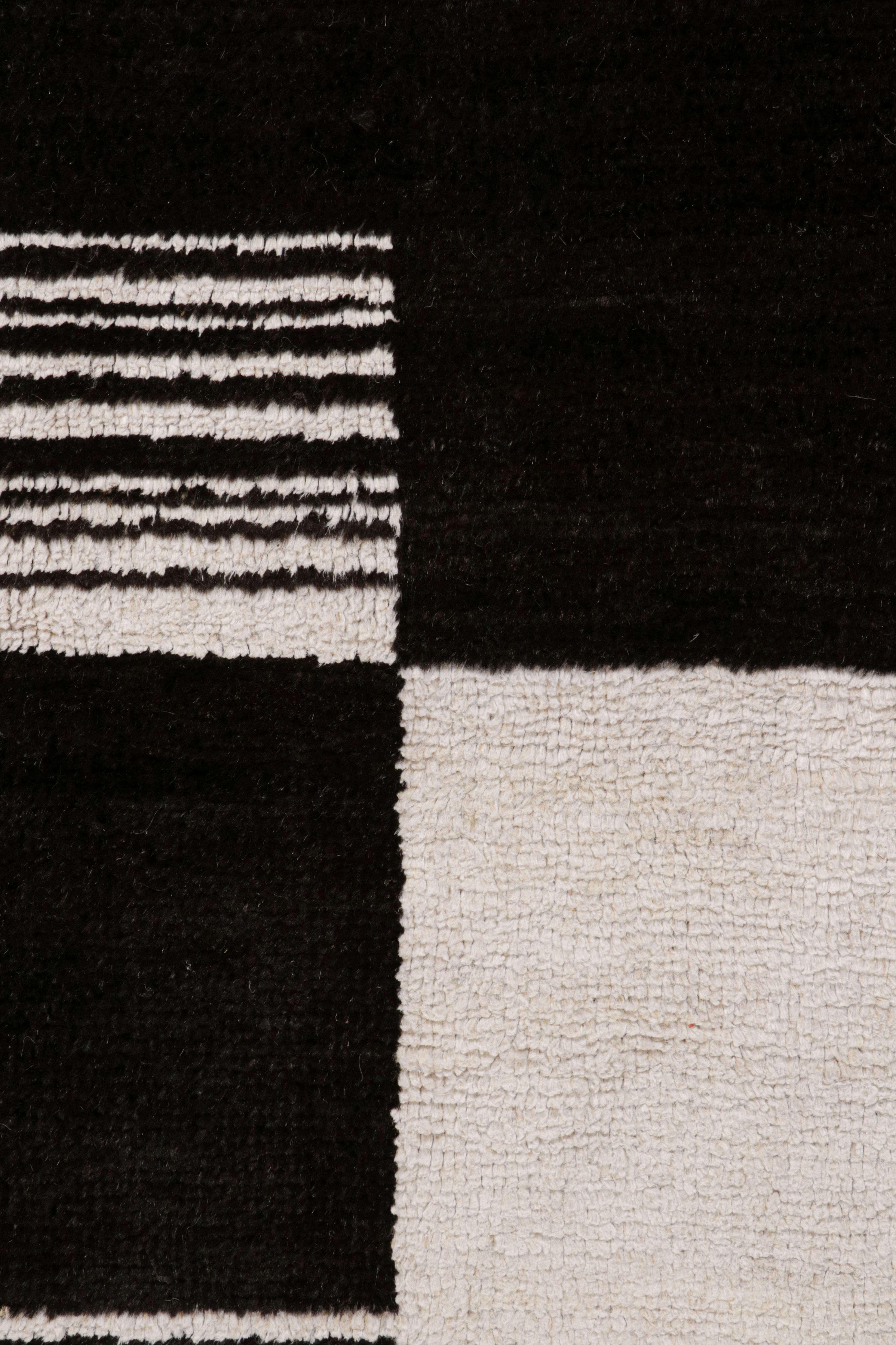 Hand-Knotted Rug & Kilim’s Abstract Geometric Rug in White and Black - “Gateway to Heaven” For Sale