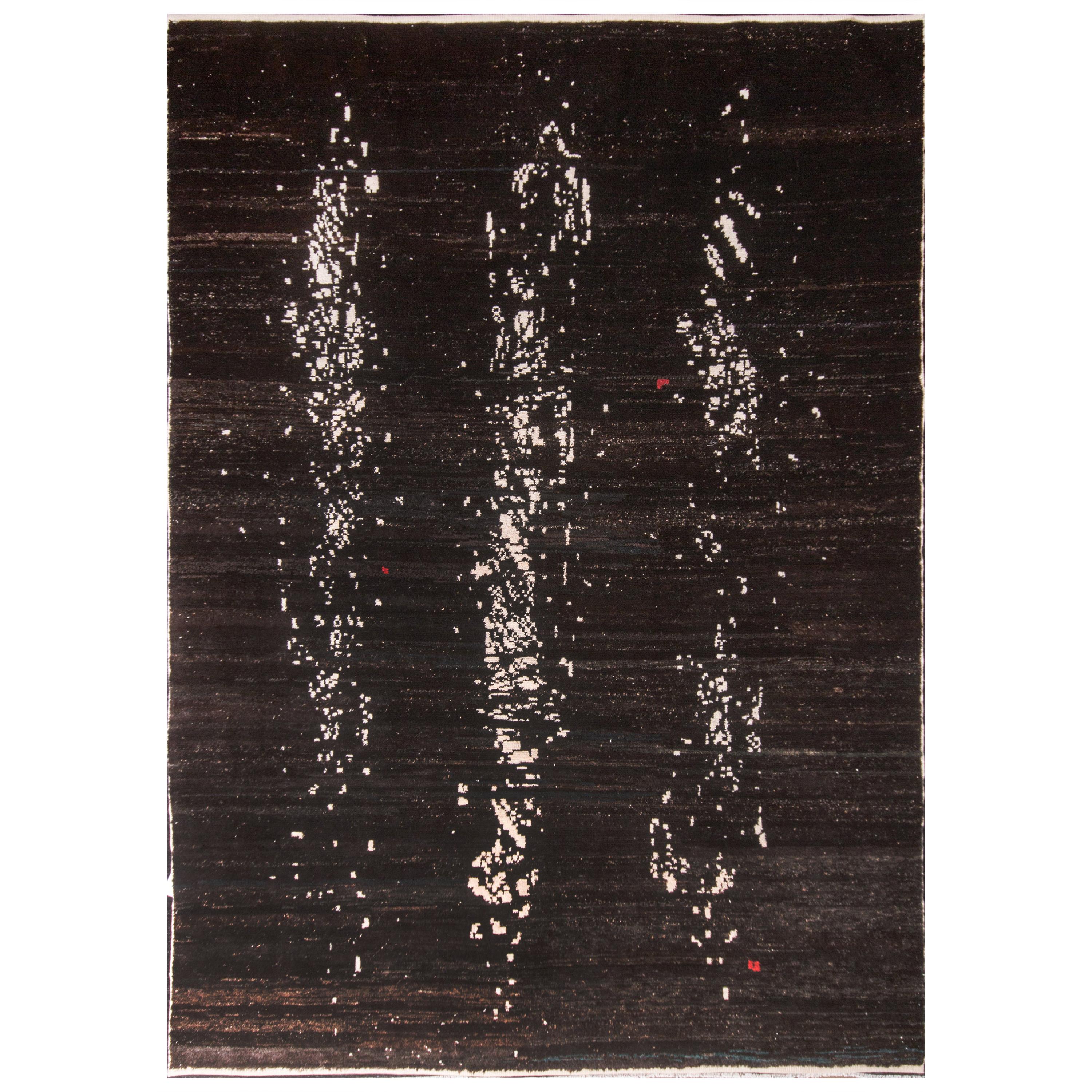 Rug & Kilim’s Abstract Modern Rug in Black and White Painterly Pattern