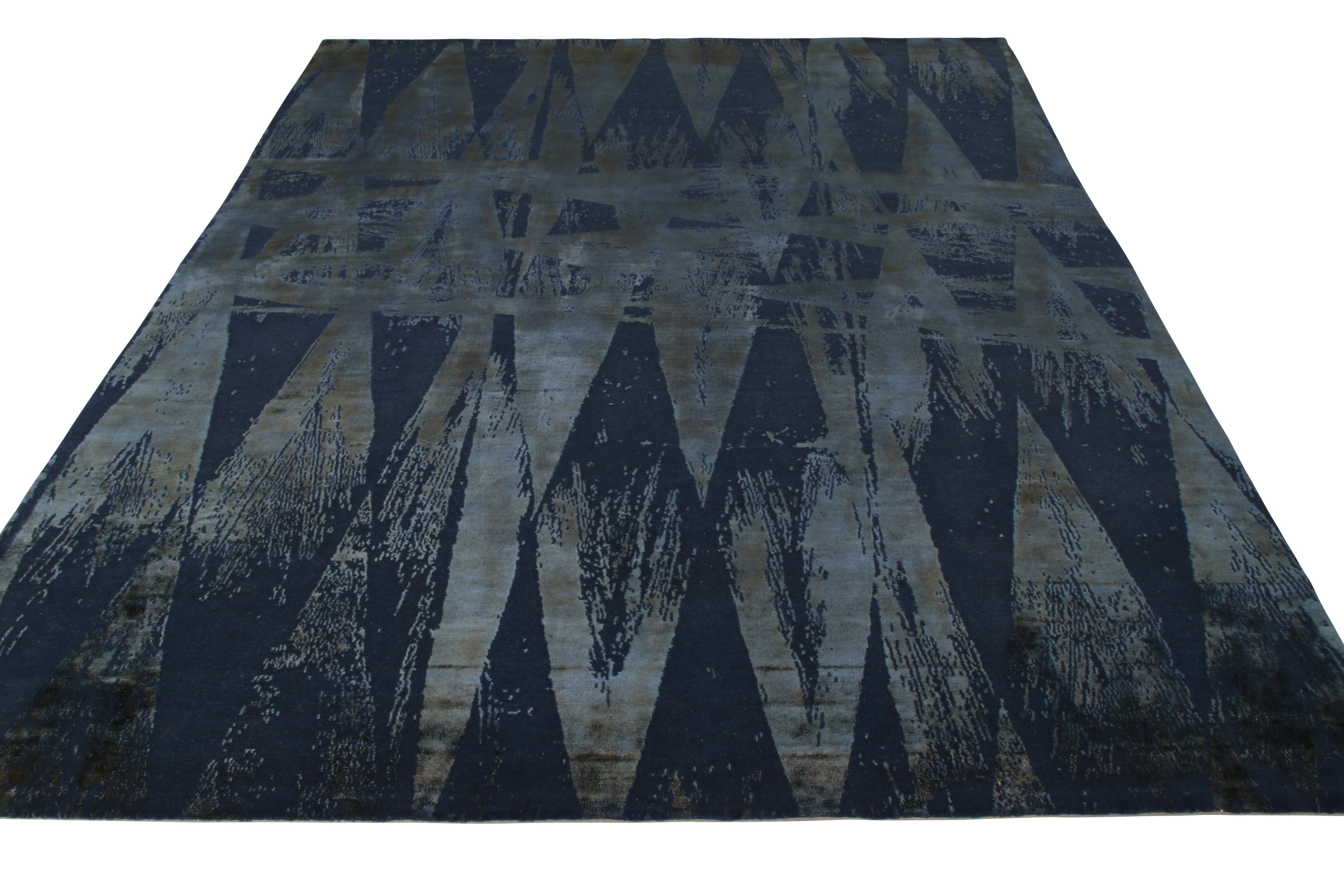 Ein 8 x 10 großer abstrakter Teppich, handgeknüpft aus einer einzigartigen Woll-Seidenmischung, aus der New & Modern Collection von Rug & Kilim. 