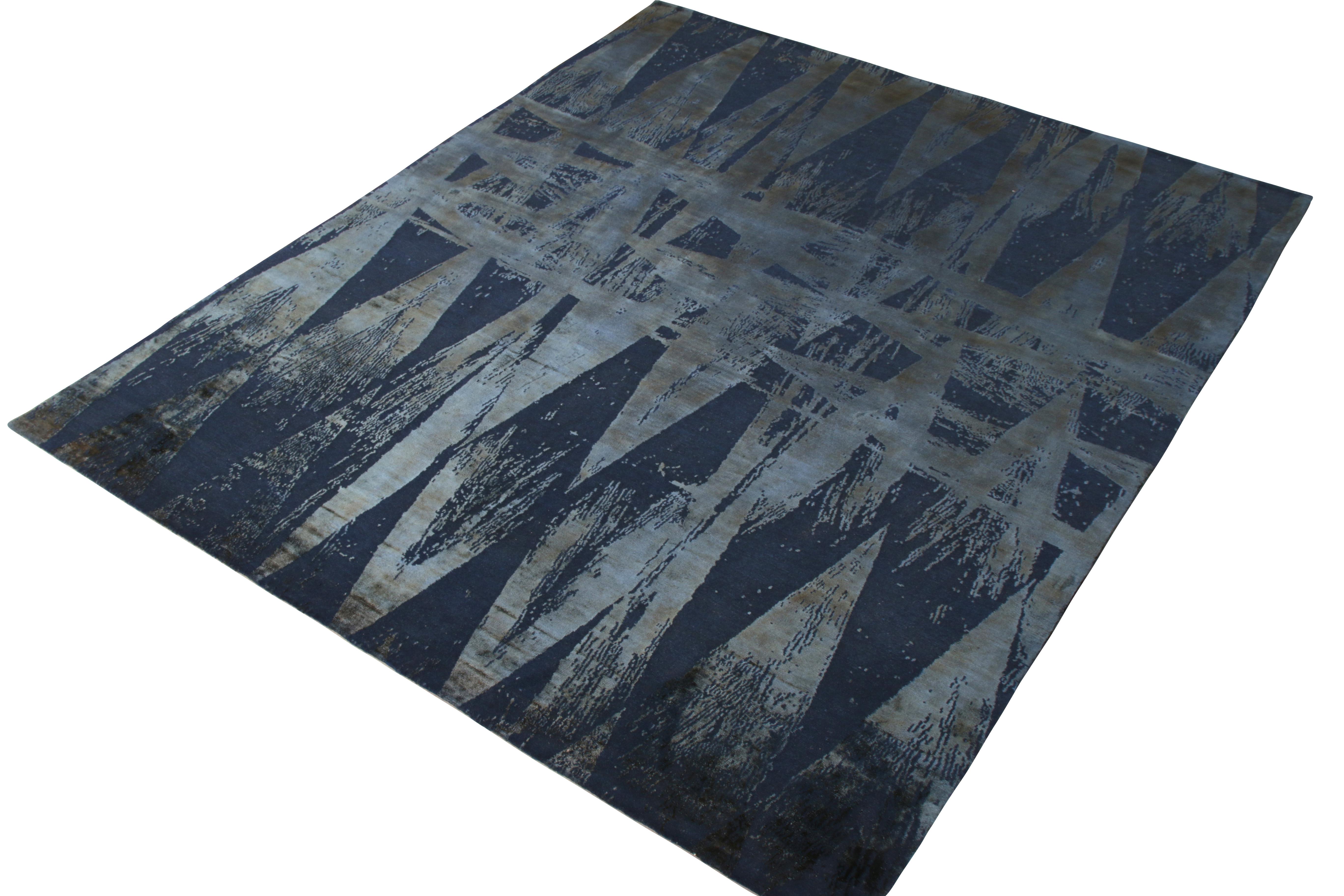 Nepalese Rug & Kilim’s Abstract Modern Rug in Blue All Over Geometric Pattern For Sale