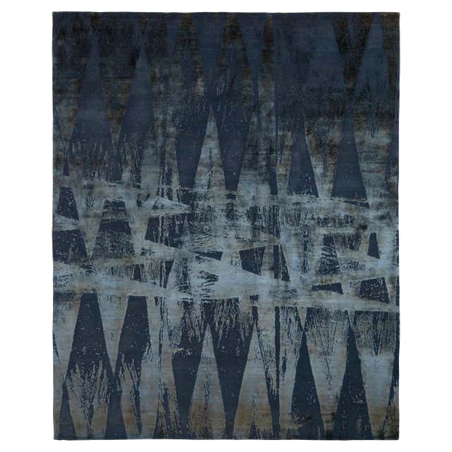 Modern Ikat Design Rug with All-Over Sub-Geometric Design in Blue and ...