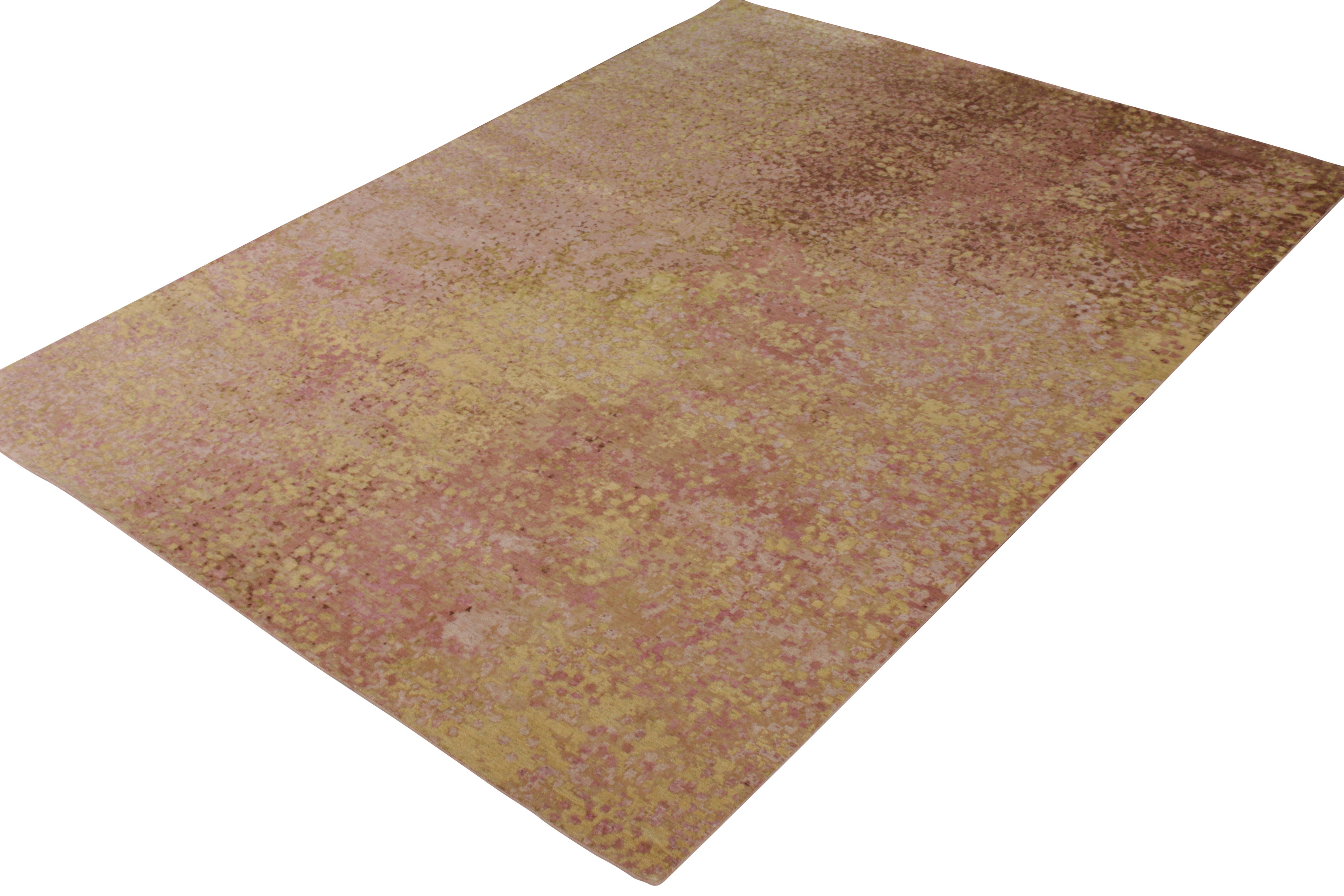 Other Rug & Kilim’s Abstract Modern Rug in Pink and Gold All Over Dots Pattern