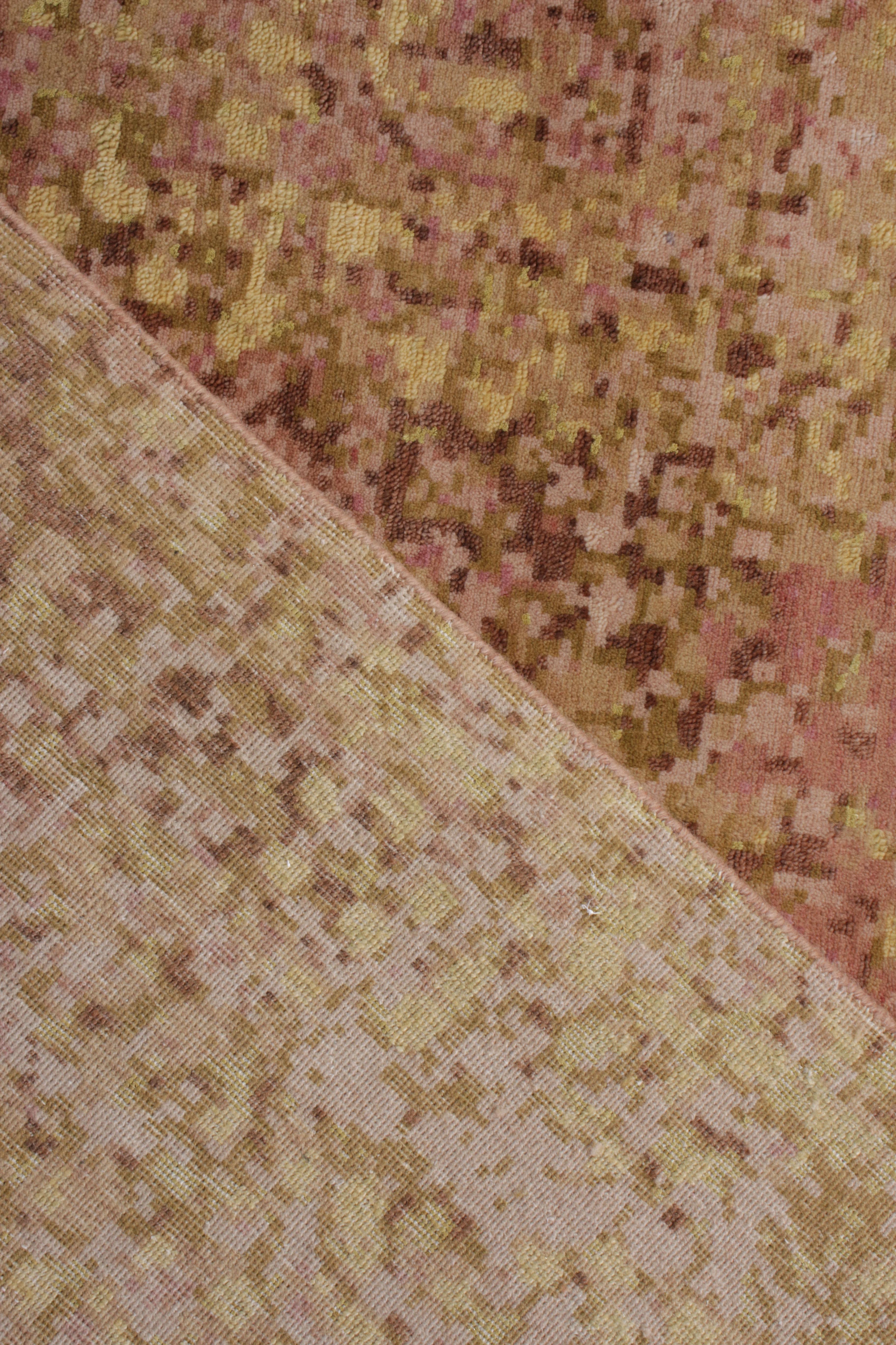 Hand-Knotted Rug & Kilim’s Abstract Modern Rug in Pink and Gold All Over Dots Pattern