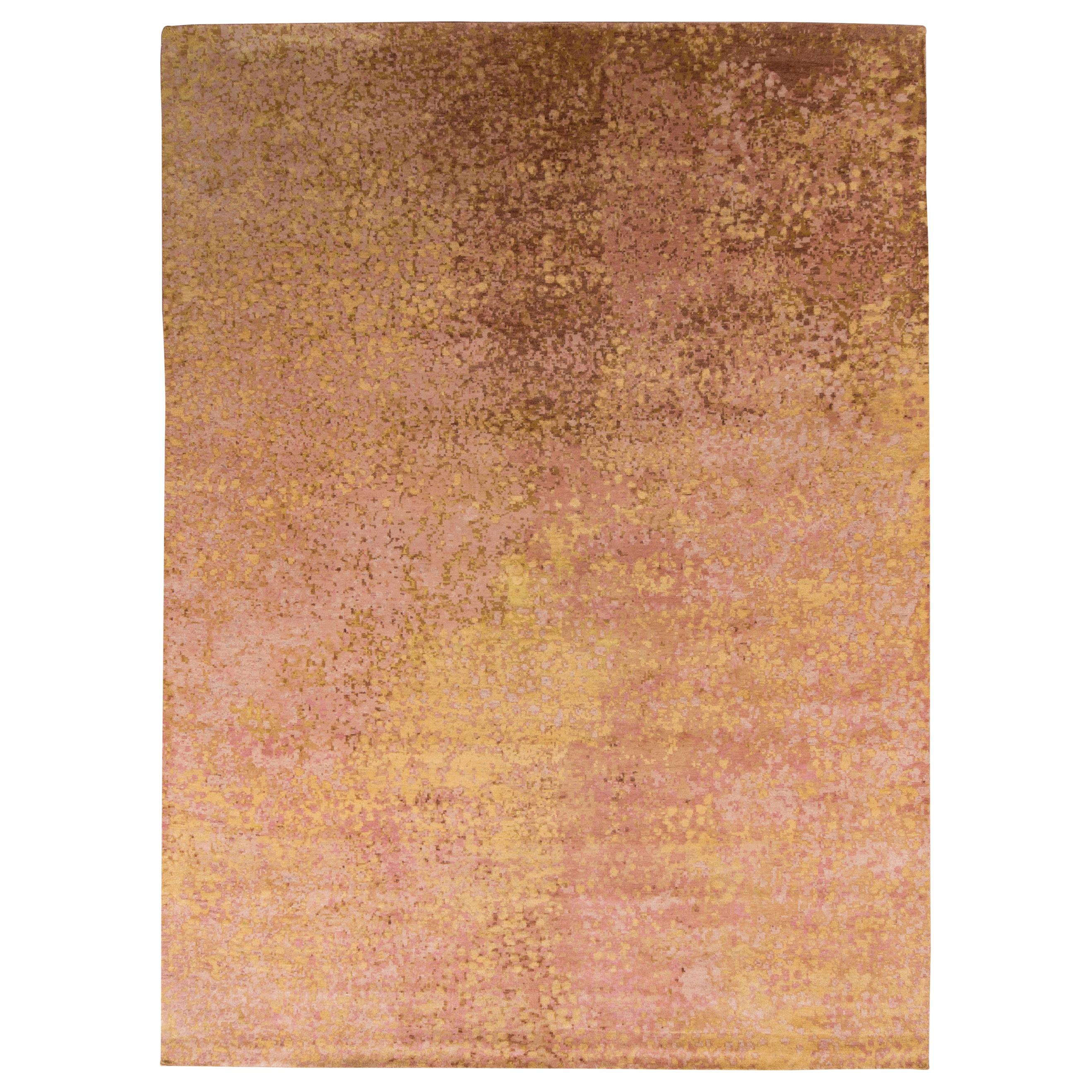 Rug & Kilim’s Abstract Modern Rug in Pink and Gold All Over Dots Pattern