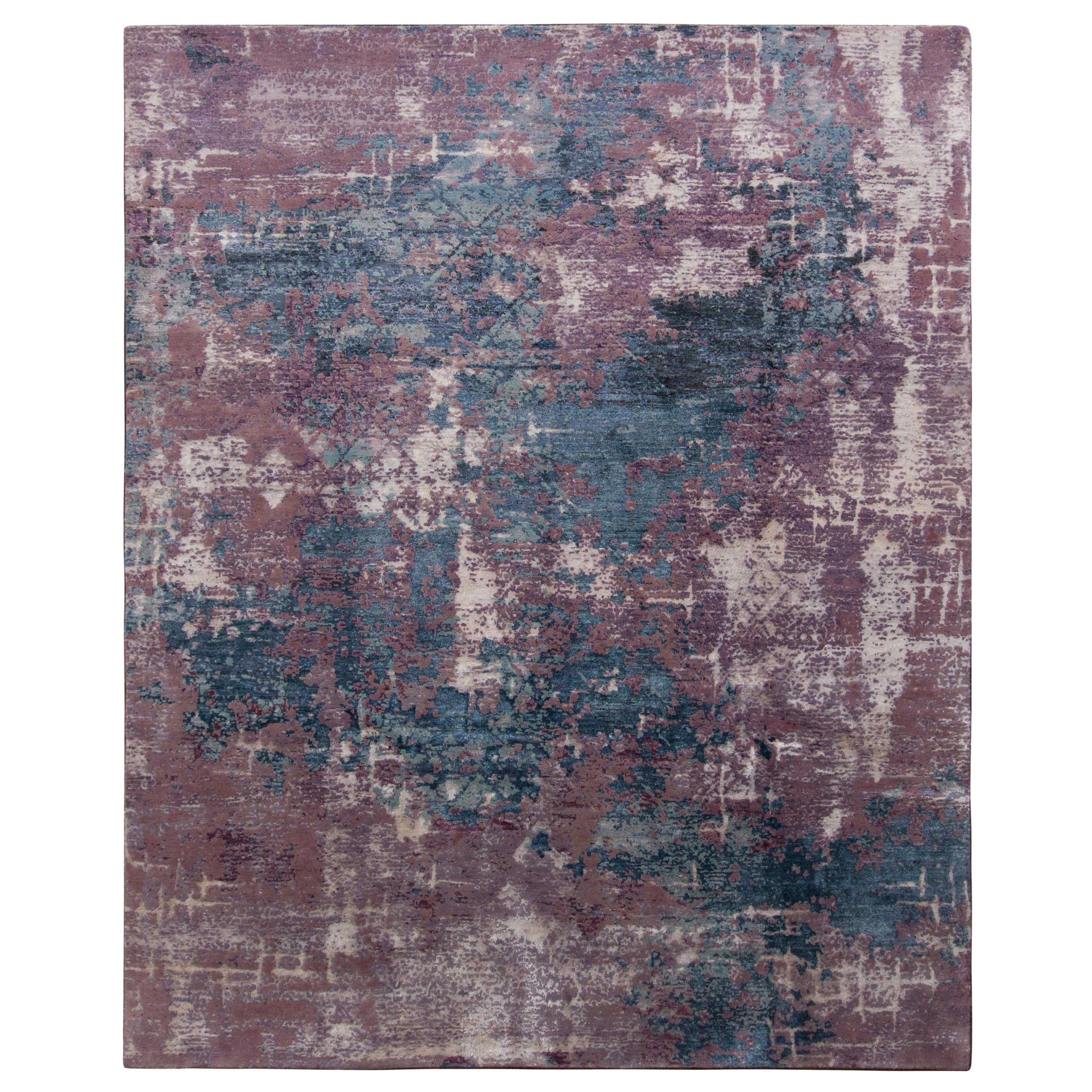 Rug & Kilim's Abstract Modern Rug in Purple and Blue All Over Pattern (tapis moderne abstrait à motifs violets et bleus)