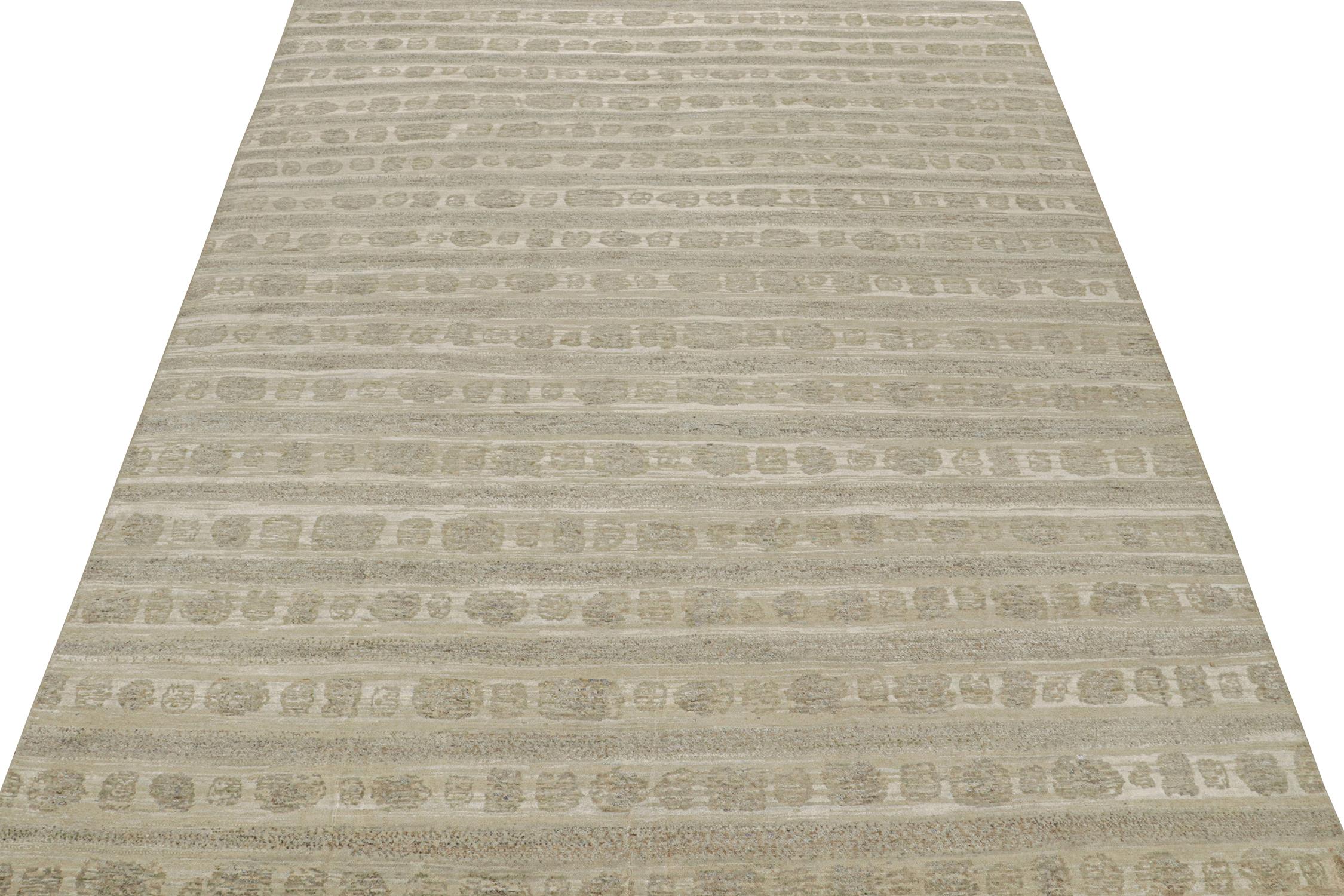This 12x14 abstract rug is a bold new addition to Rug & Kilim’s Modern rug collection. Hand-knotted in wool & silk, its design favors a creative use of neutral tones in a unique minimalist concept.

Further on the Design: 

The design favors a