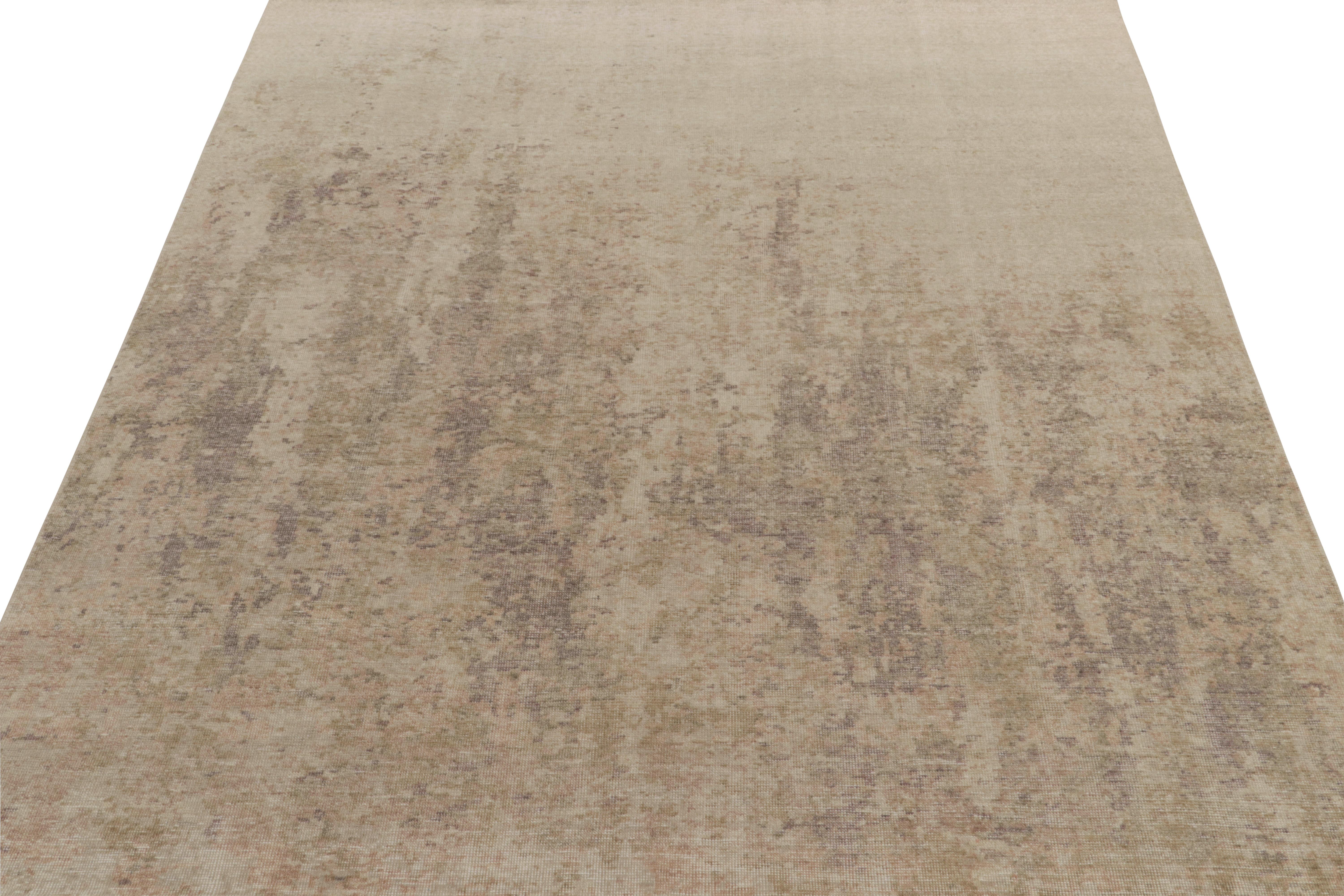 Modern Rug & Kilim’s Abstract Rug in Beige-Brown Distressed Style For Sale
