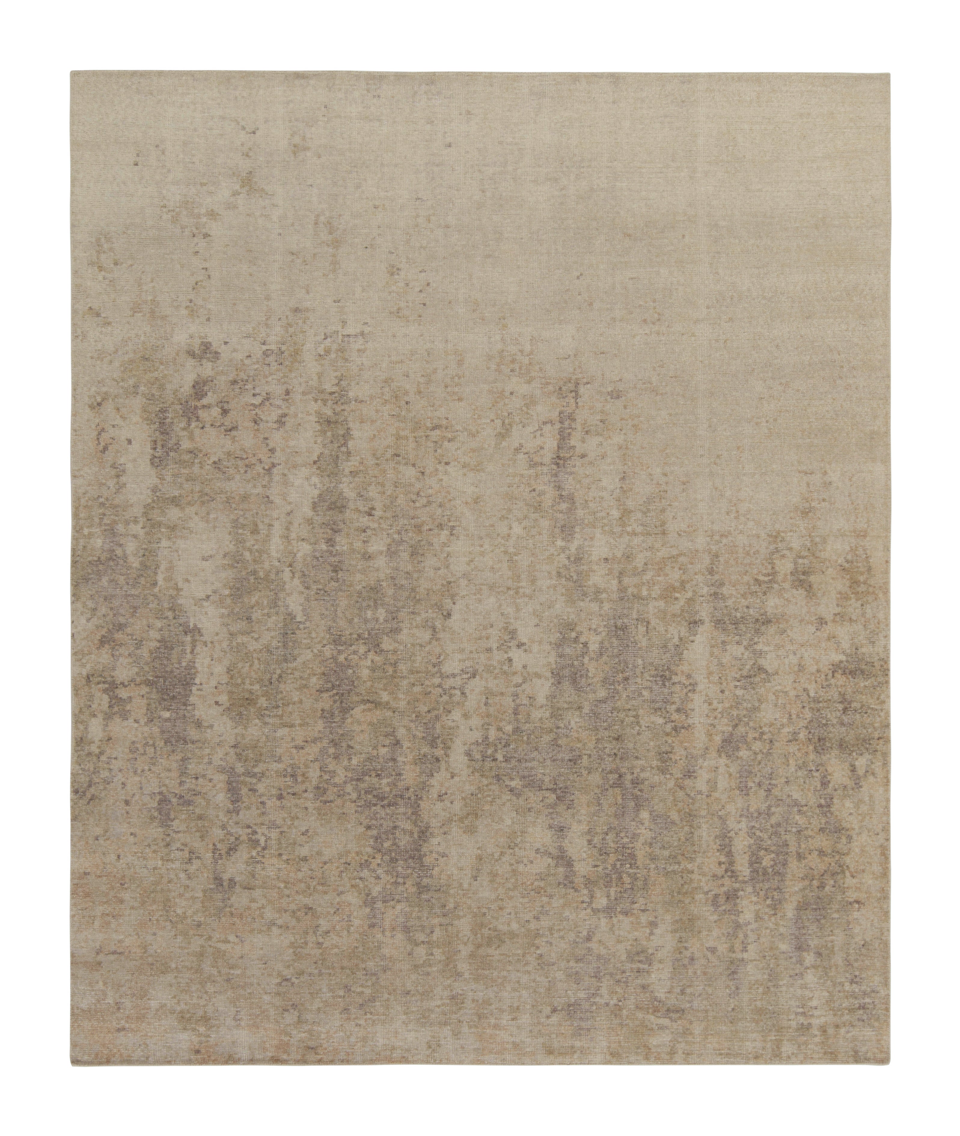 Rug & Kilim’s Abstract Rug in Beige-Brown Distressed Style For Sale