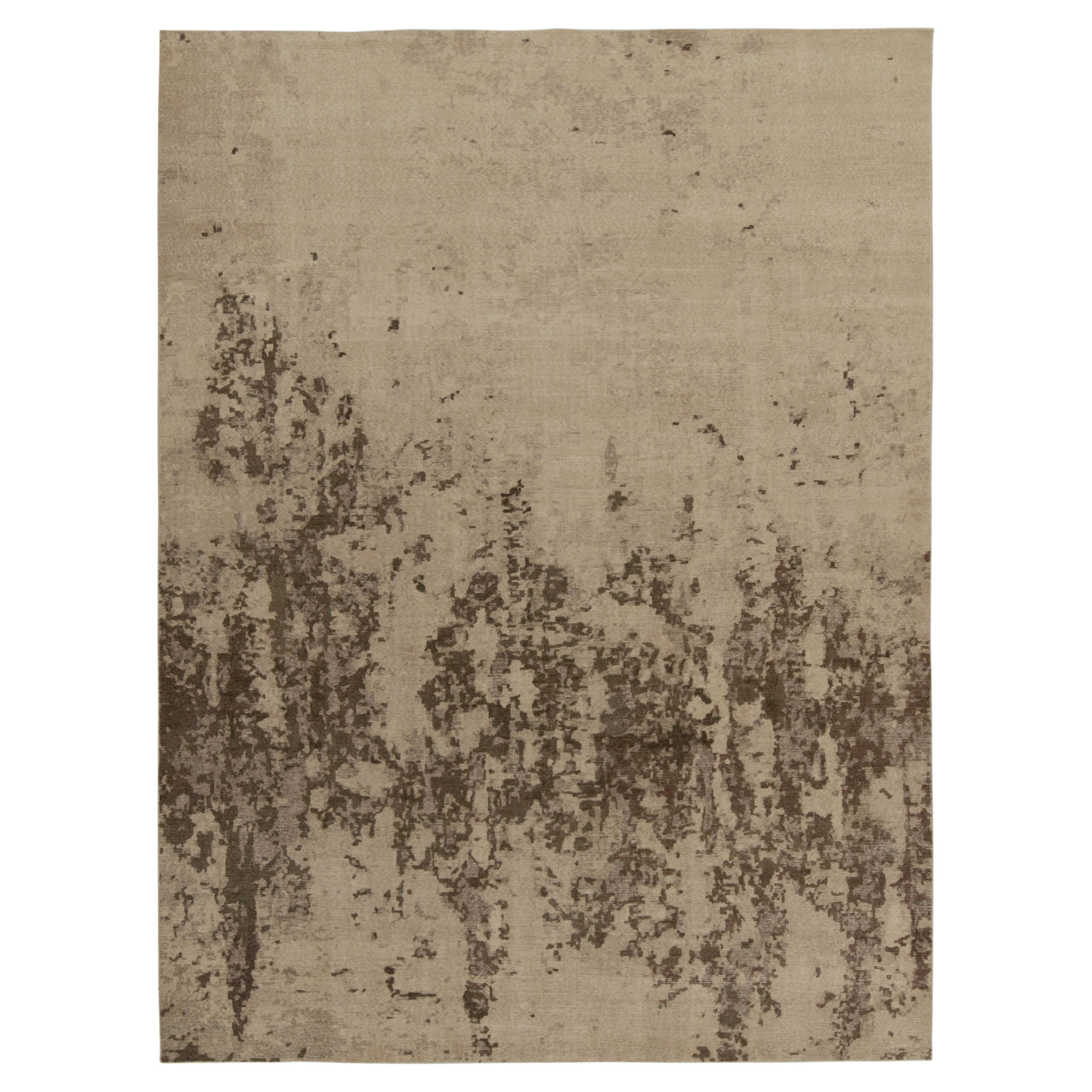 Rug & Kilim’s Abstract Rug in Beige-Brown Distressed Style For Sale