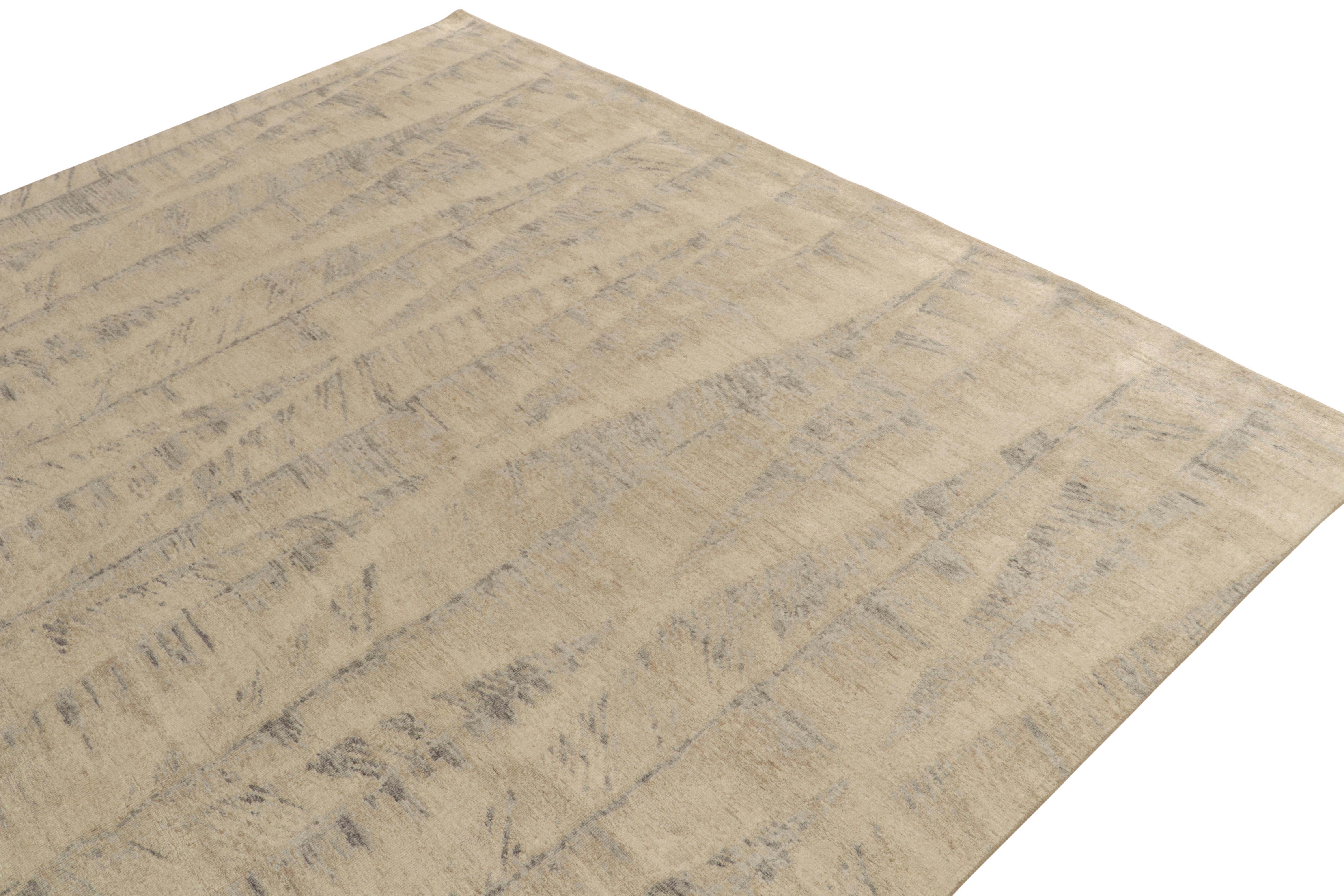 Indien Tapis abstrait de Rug & Kilim à motif géométrique beige, gris et bleu en vente
