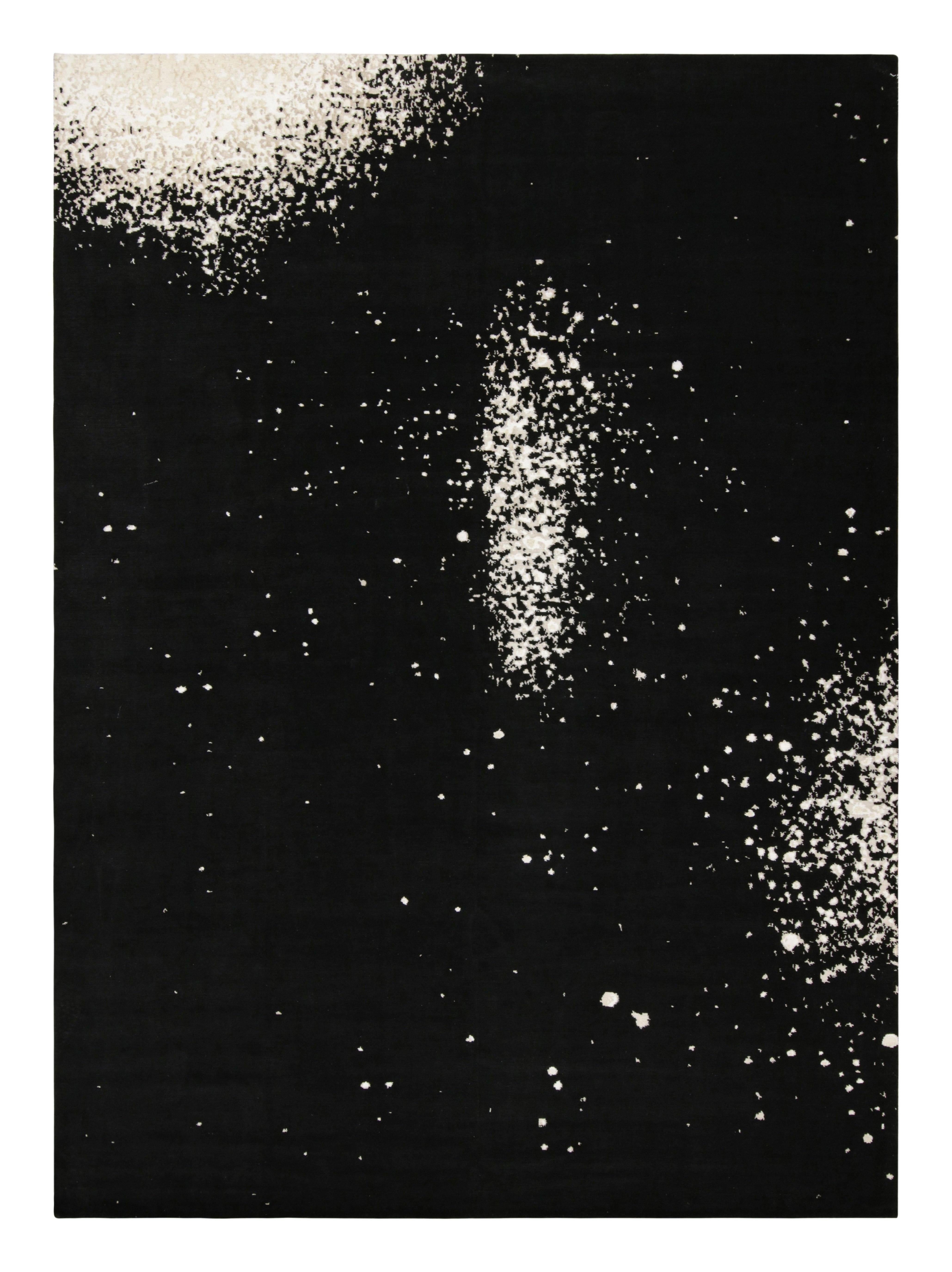 Alfombra Abstracta de Rug 
Kilim en Negro con Motivos Pintados en Blanco - "Vía Láctea"