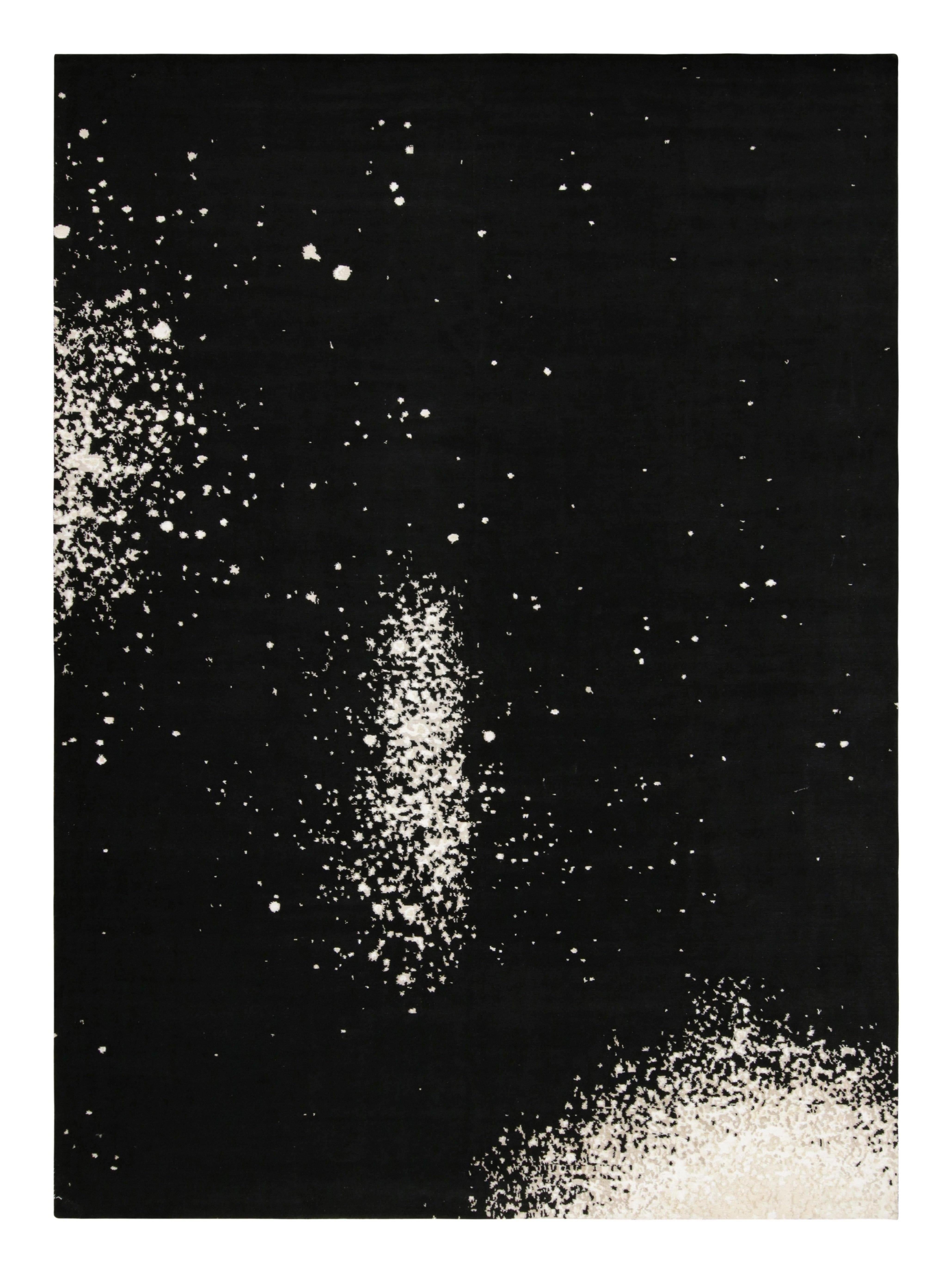 Rug & Kilim’s Abstract Rug in Black With White Painterly Patterns – “Milky Way” For Sale