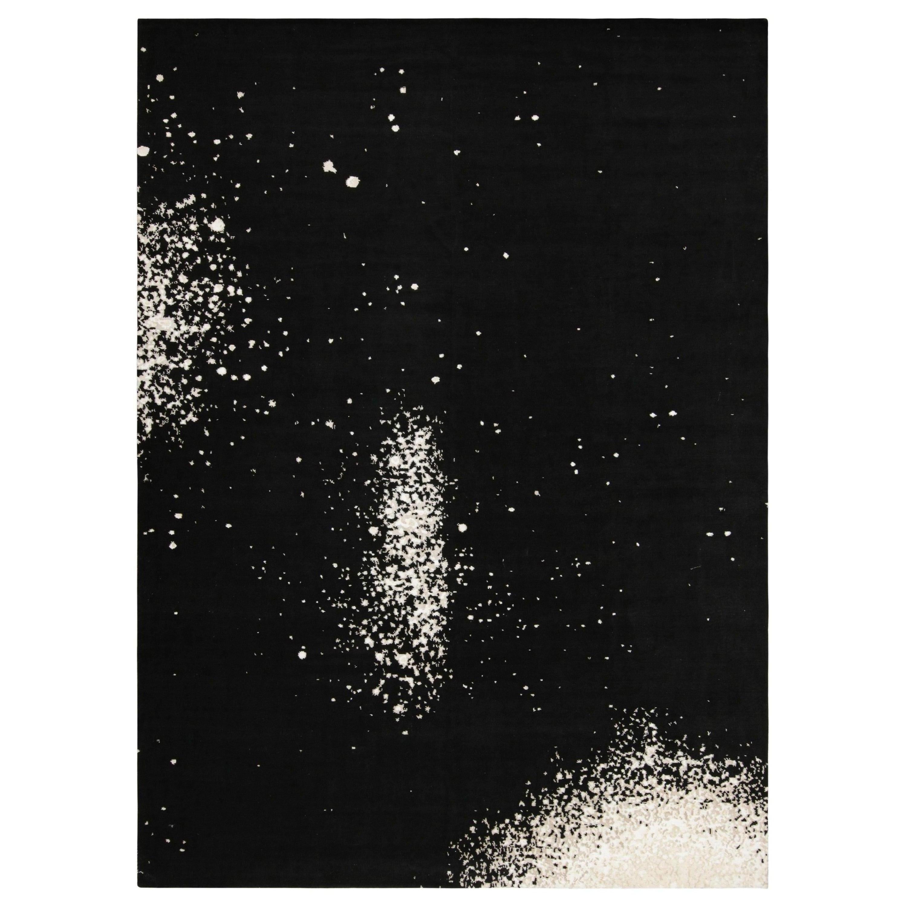 Rug & Kilim’s Abstract Rug in Black With White Painterly Patterns – “Milky Way”