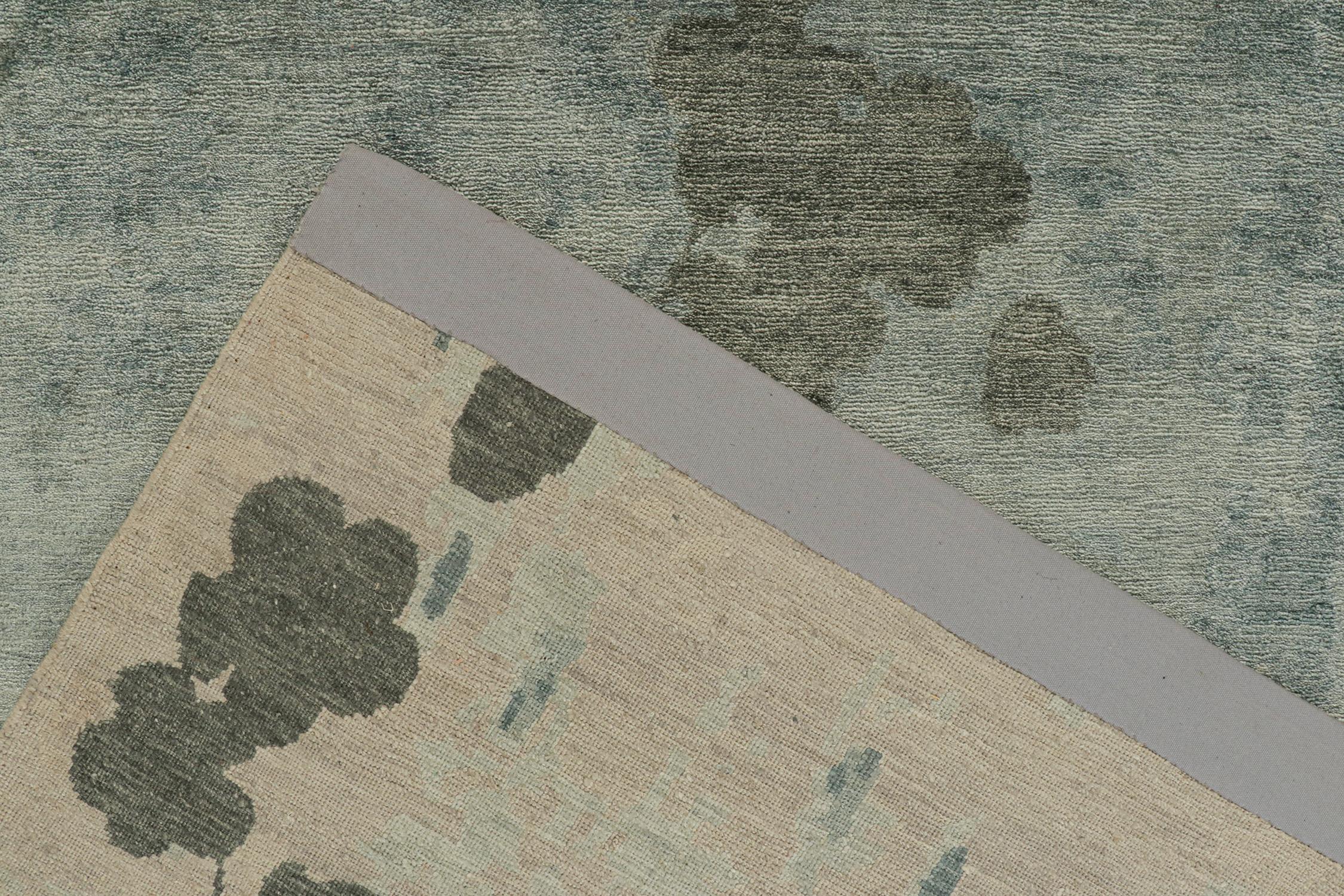 Contemporary Rug & Kilim’s Abstract Rug in Blue and Gray with Floral Pattern For Sale