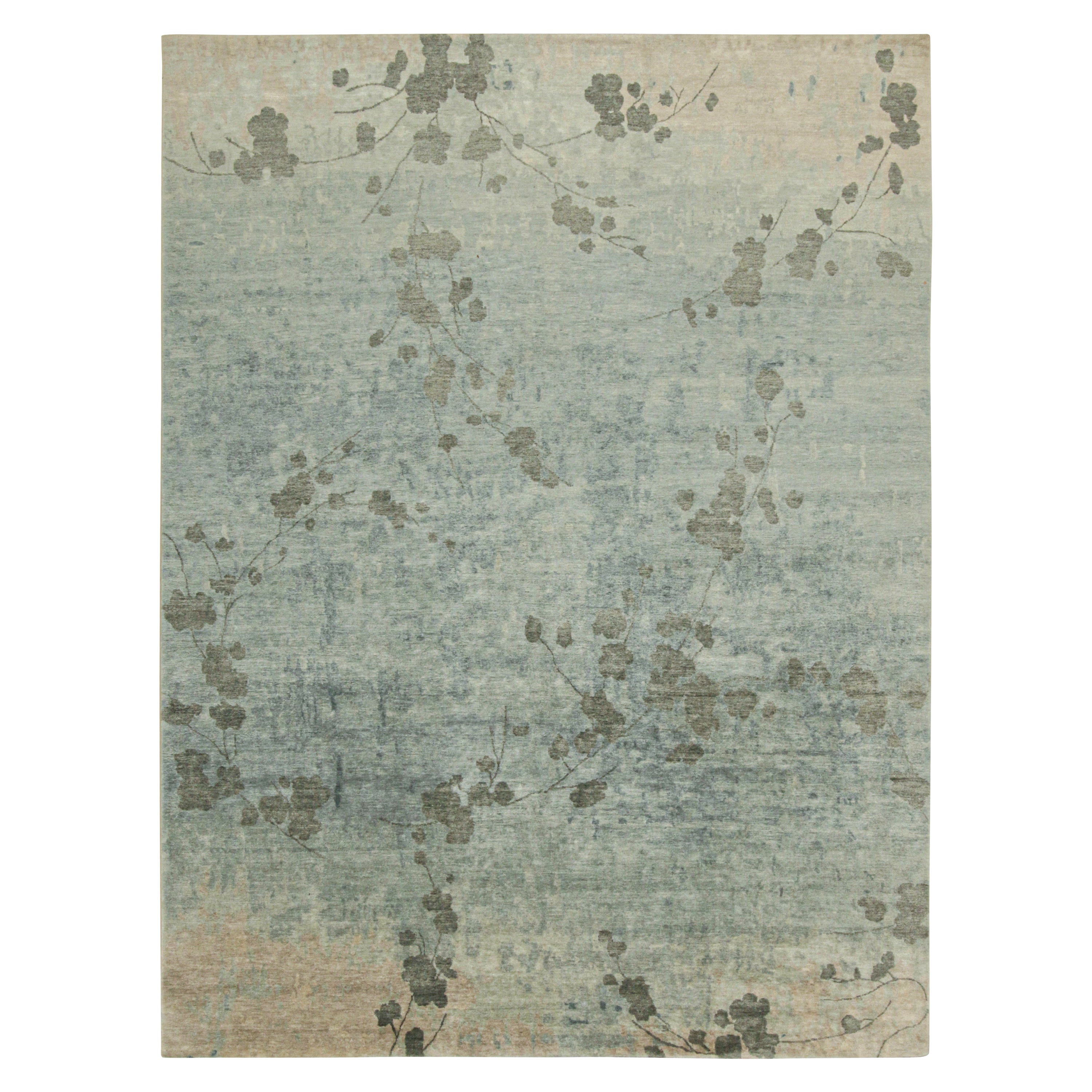 Rug & Kilim’s Abstract Rug in Blue and Gray with Floral Pattern For Sale