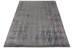 Rug & Kilim’s Abstract Rug in Blue and Grey, Subdued Pink Floral Patterns