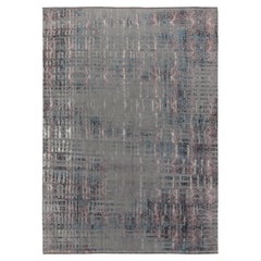 Rug & Kilim’s Abstract Rug in Blue and Grey, Subdued Pink Floral Patterns