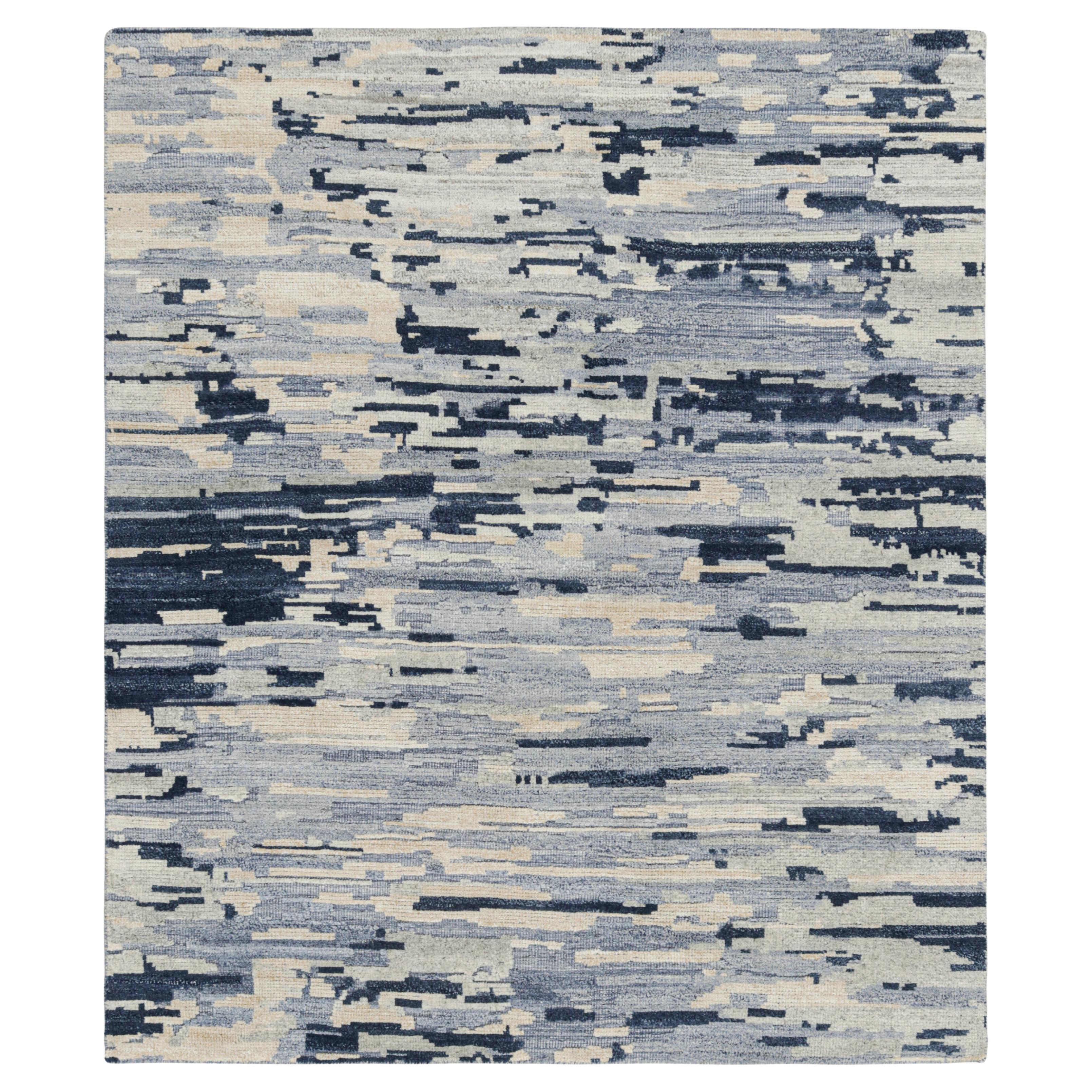 Rug & Kilim’s Abstract Rug in Blue, Cream And White Geometric Patterns For Sale