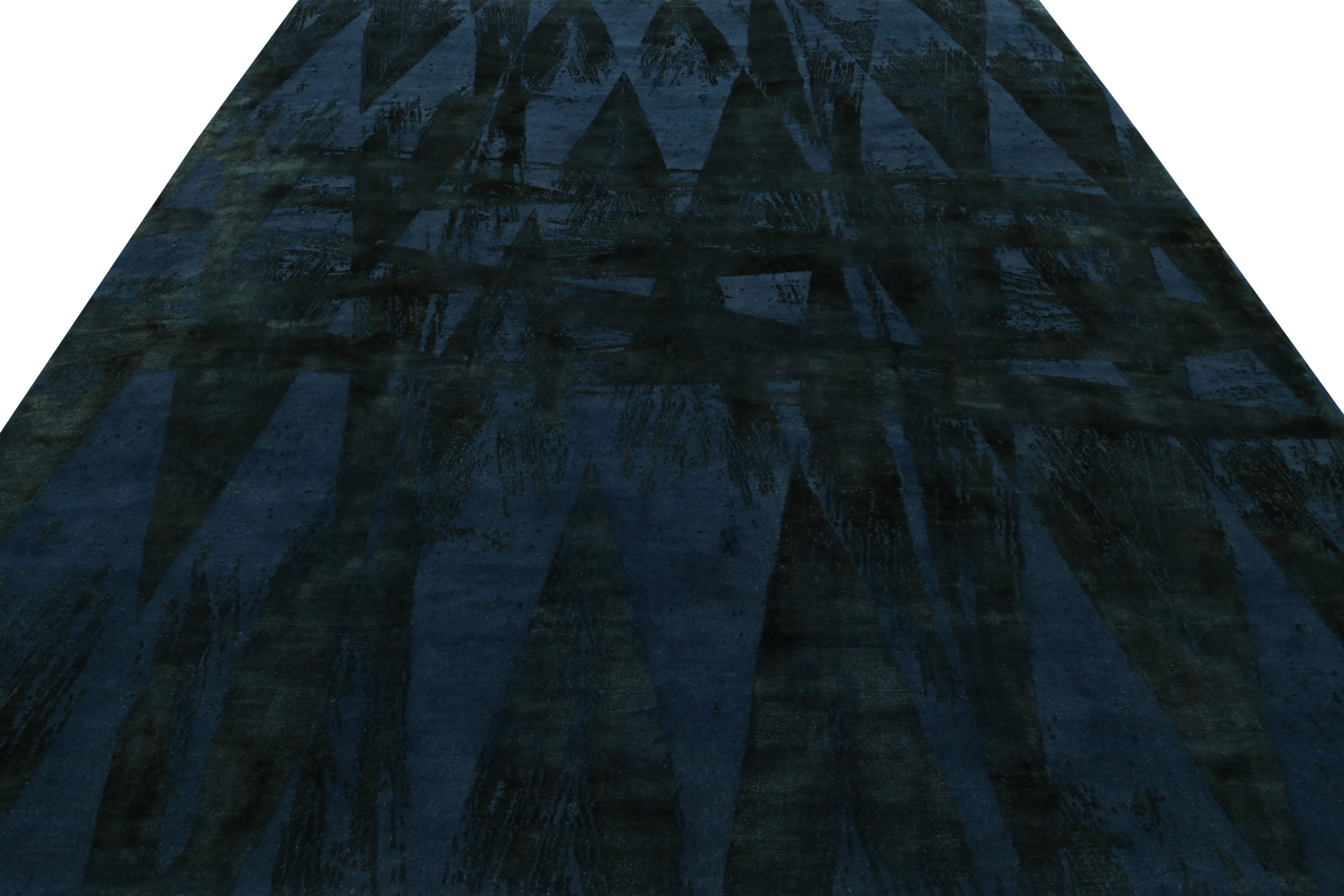Rug & Kilim's Abstrakter Teppich in Blau, mit geometrischen Mustern Diamanten Vintage (Moderne) im Angebot