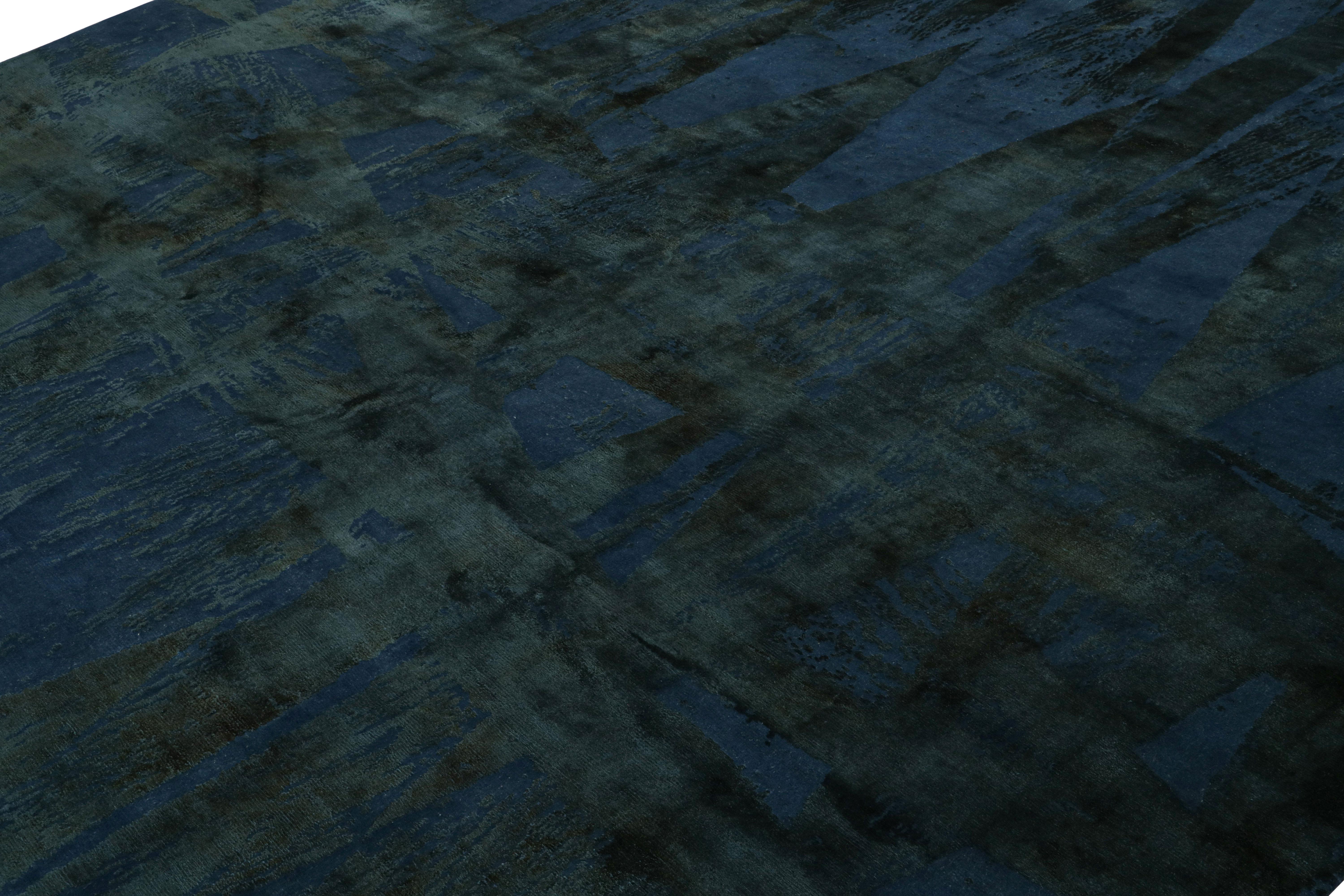 Rug & Kilim's Abstrakter Teppich in Blau, mit geometrischen Mustern Diamanten Vintage (Nepalesisch) im Angebot