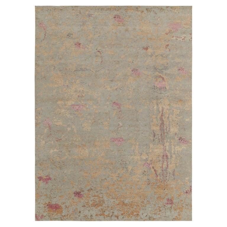 Rug and Kilim’s Abstract Rug in Blue with Pink and Gold Textural ...