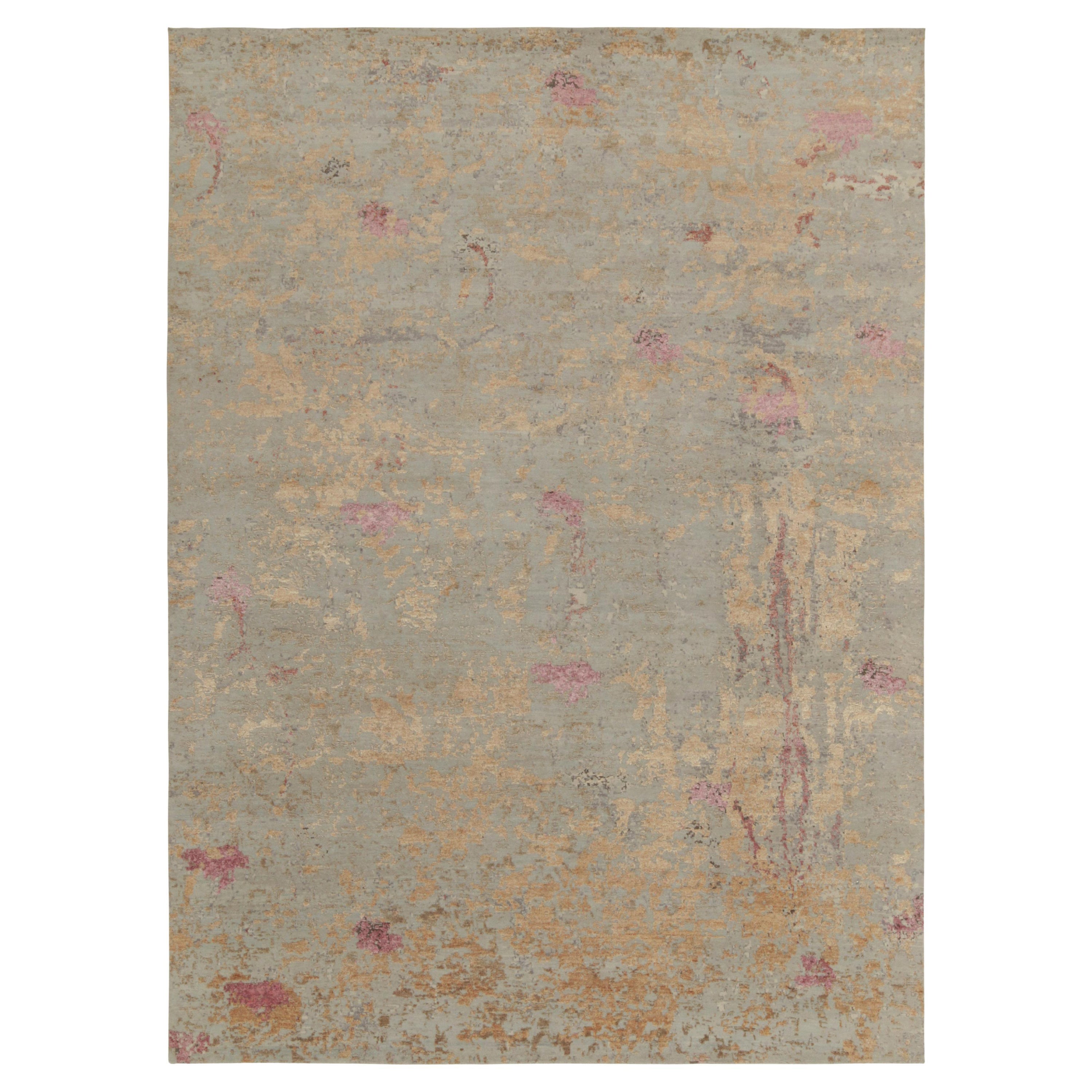 Abstrakter Teppich von Rug & Kilim in Blau mit rosa und goldenen Texturmustern