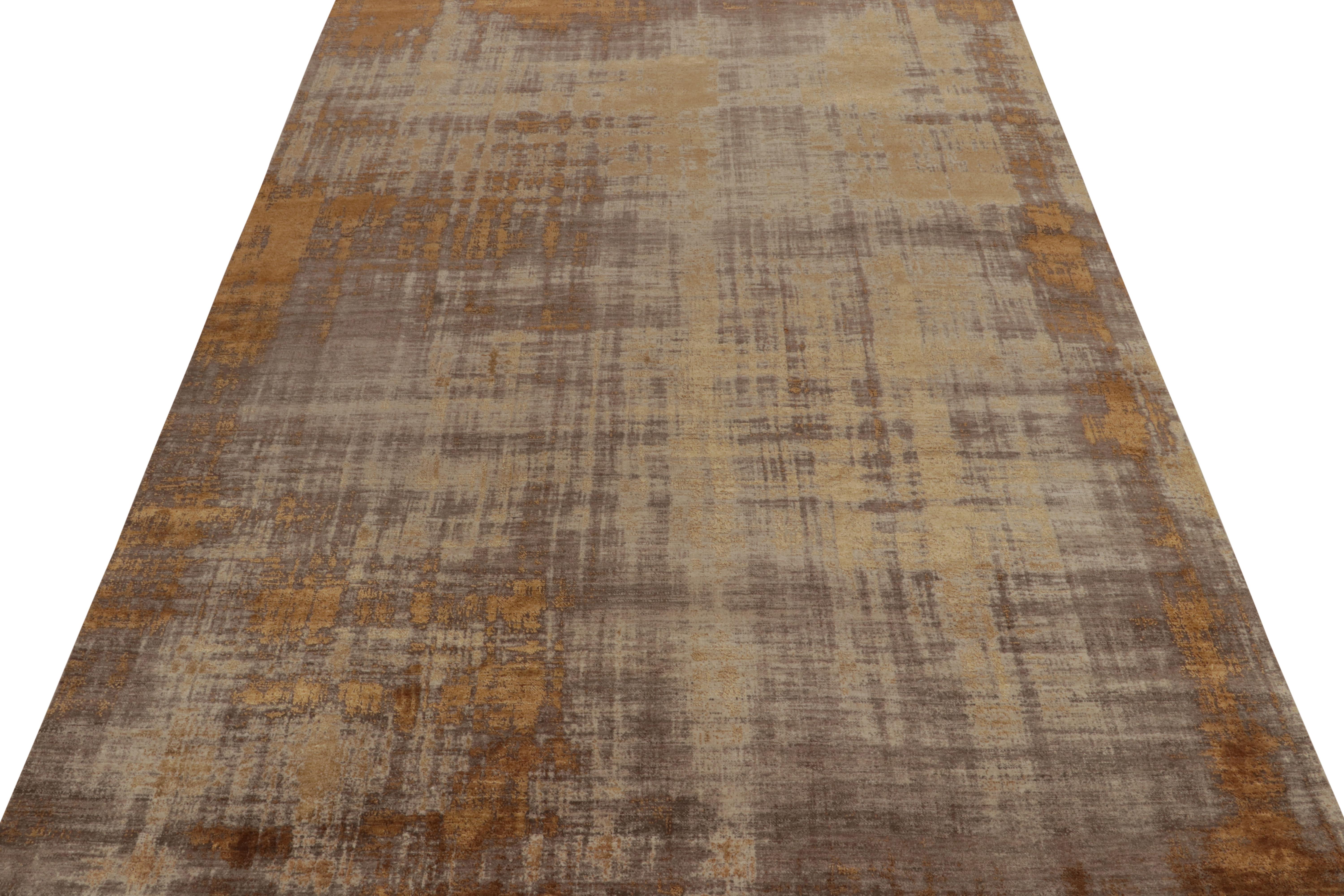 Modern Rug & Kilim’s Abstract Rug in Copper-Brown, Gold and Grey All over Pattern For Sale