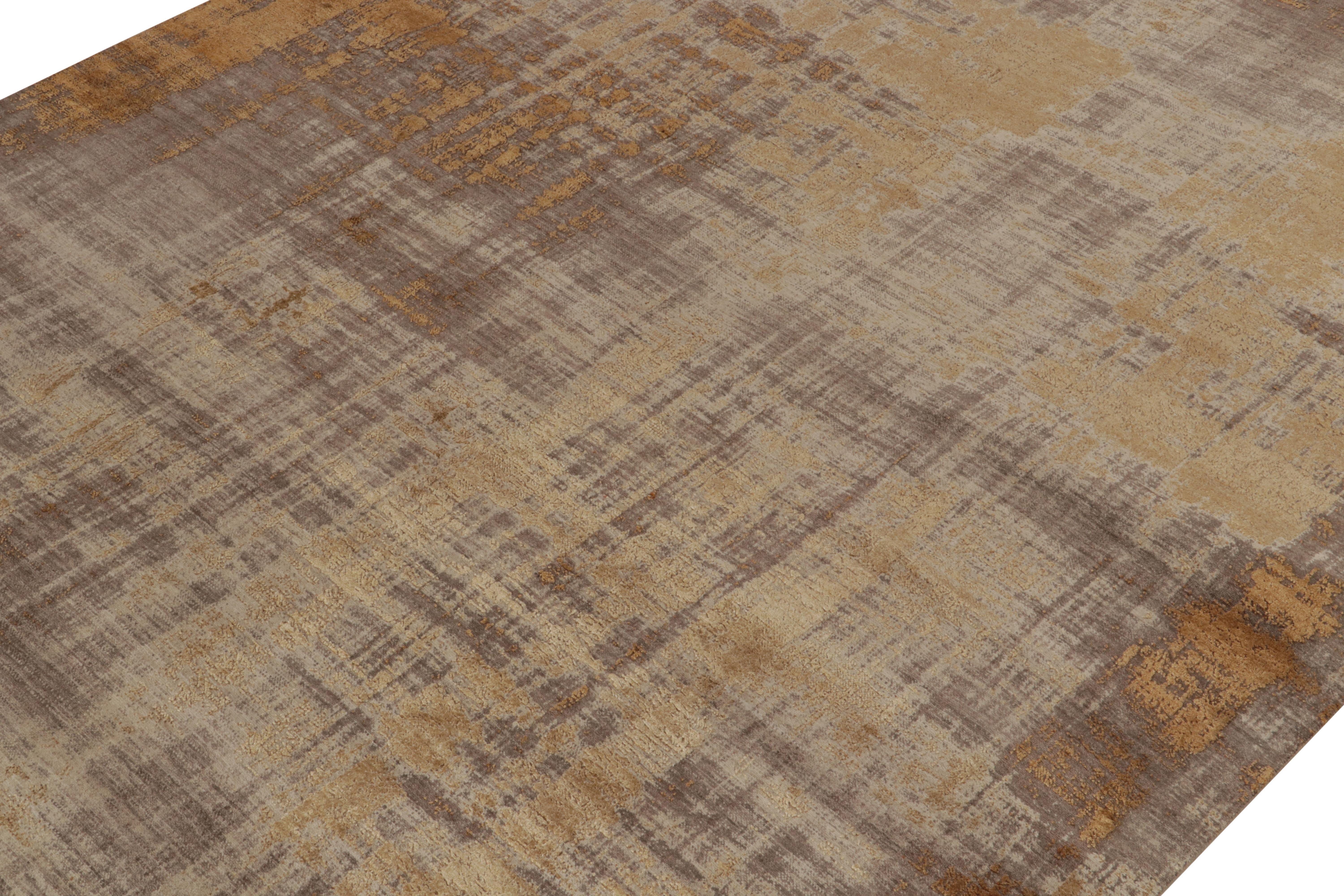 Indian Rug & Kilim’s Abstract Rug in Copper-Brown, Gold and Grey All over Pattern For Sale