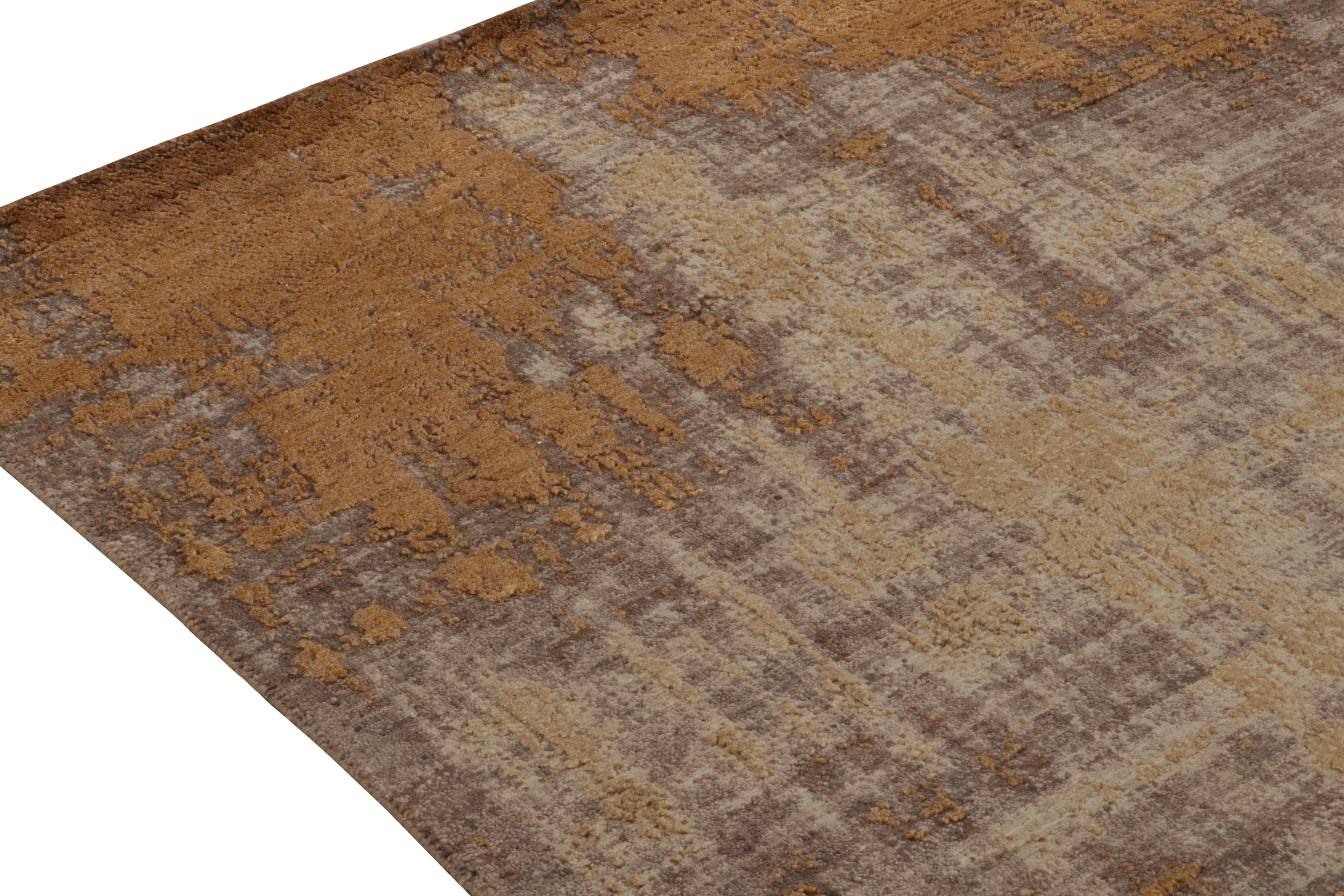Hand-Knotted Rug & Kilim’s Abstract Rug in Copper-Brown, Gold and Grey All over Pattern For Sale