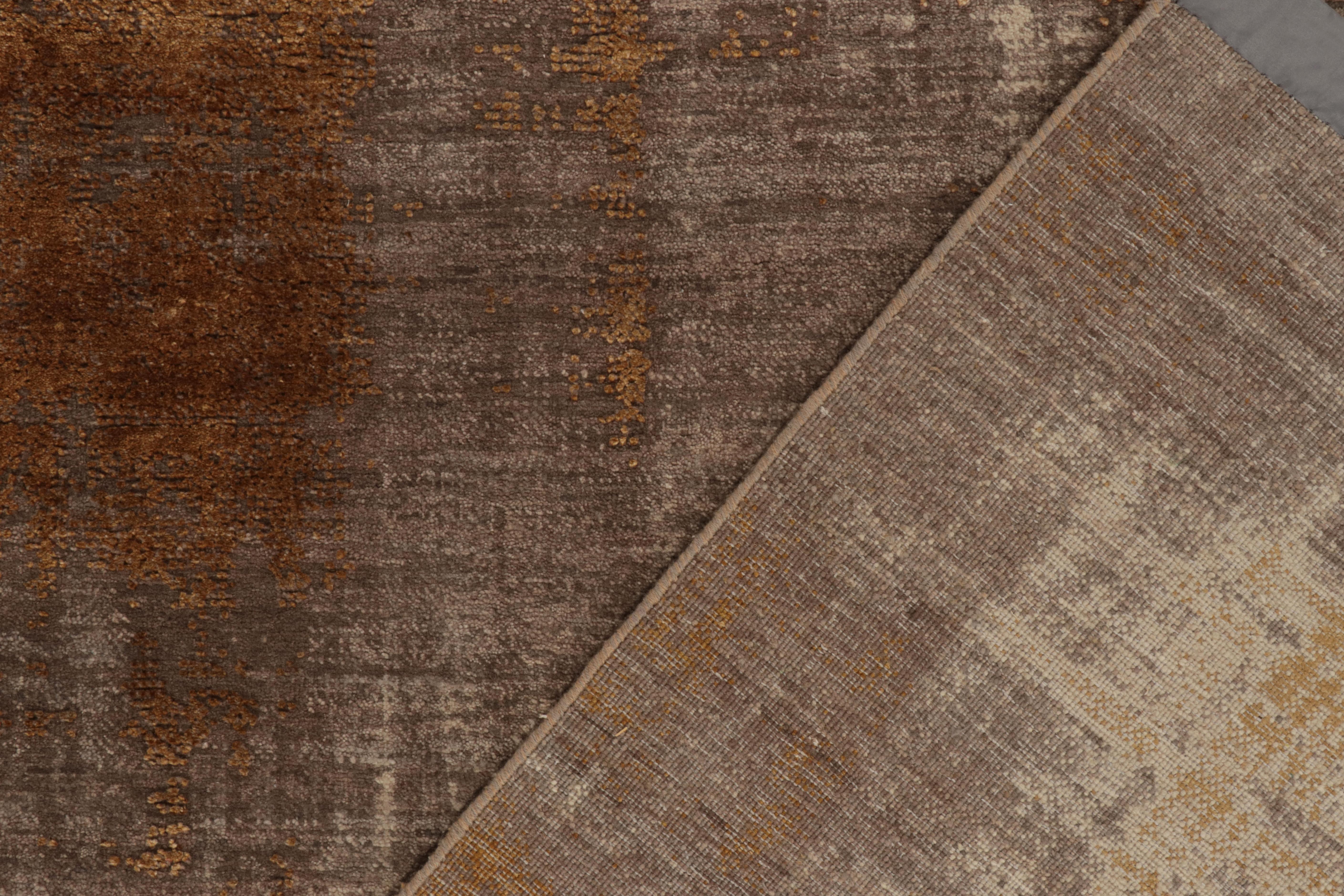 Contemporary Rug & Kilim’s Abstract Rug in Copper-Brown, Gold and Grey All over Pattern For Sale