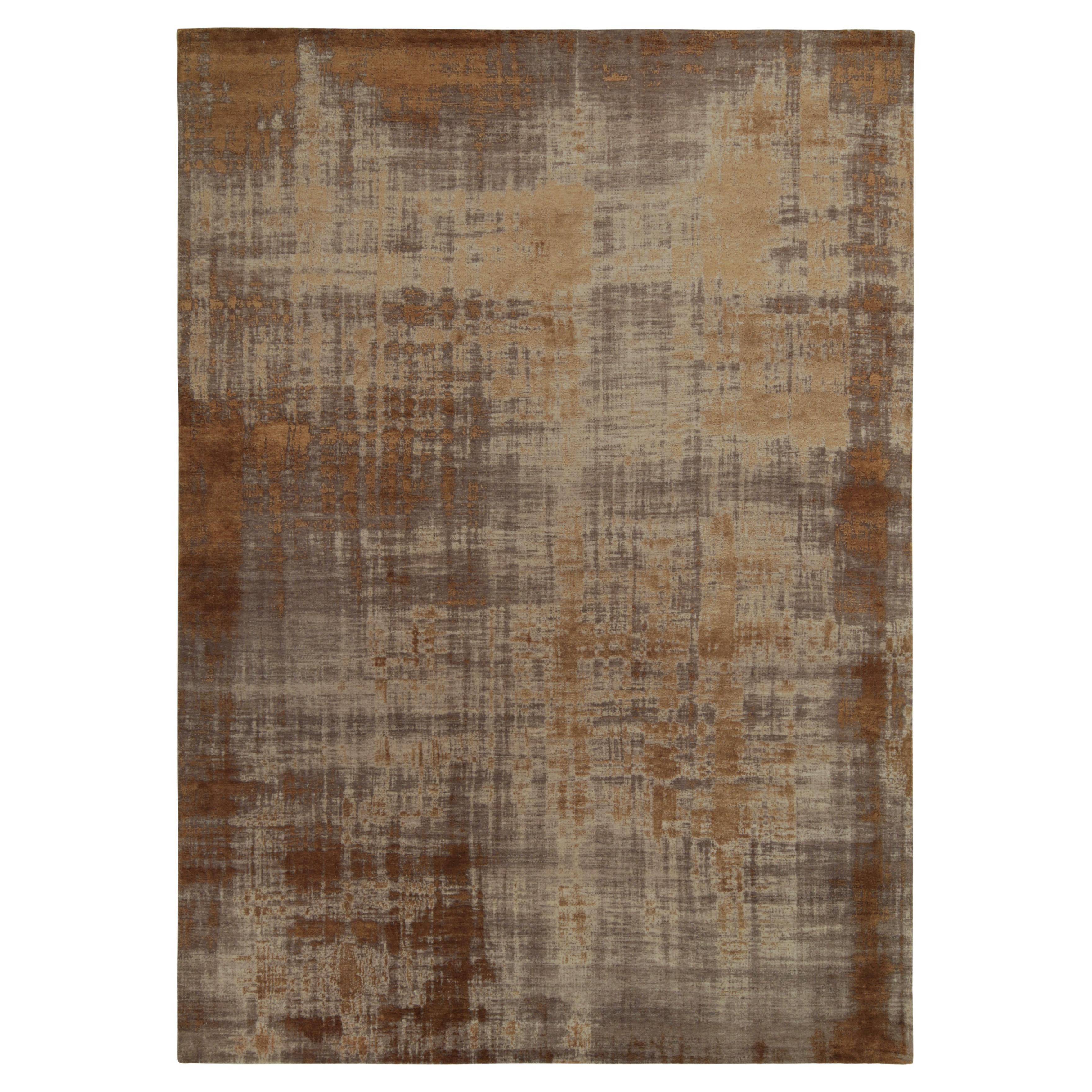 Rug & Kilim’s Abstract Rug in Copper-Brown, Gold and Grey All over Pattern For Sale