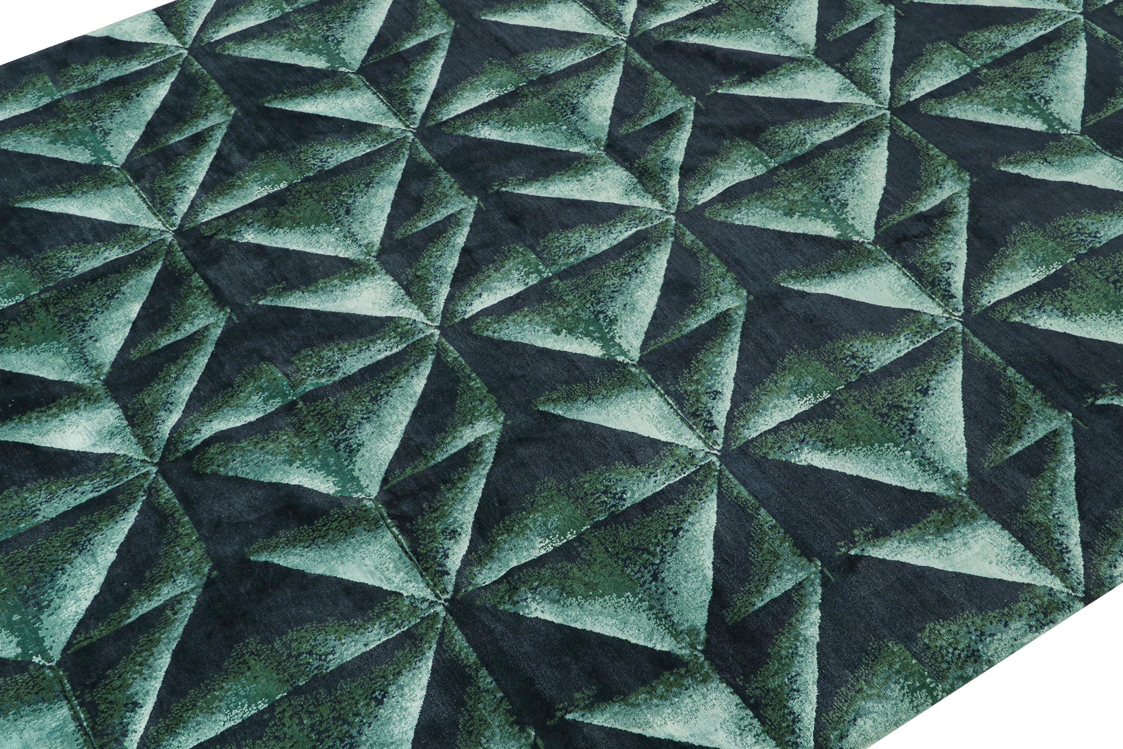 Abstrakter Teppich von Rug & Kilim in tiefem Teal und schwarzem Origami-Muster (Nepalesisch) im Angebot
