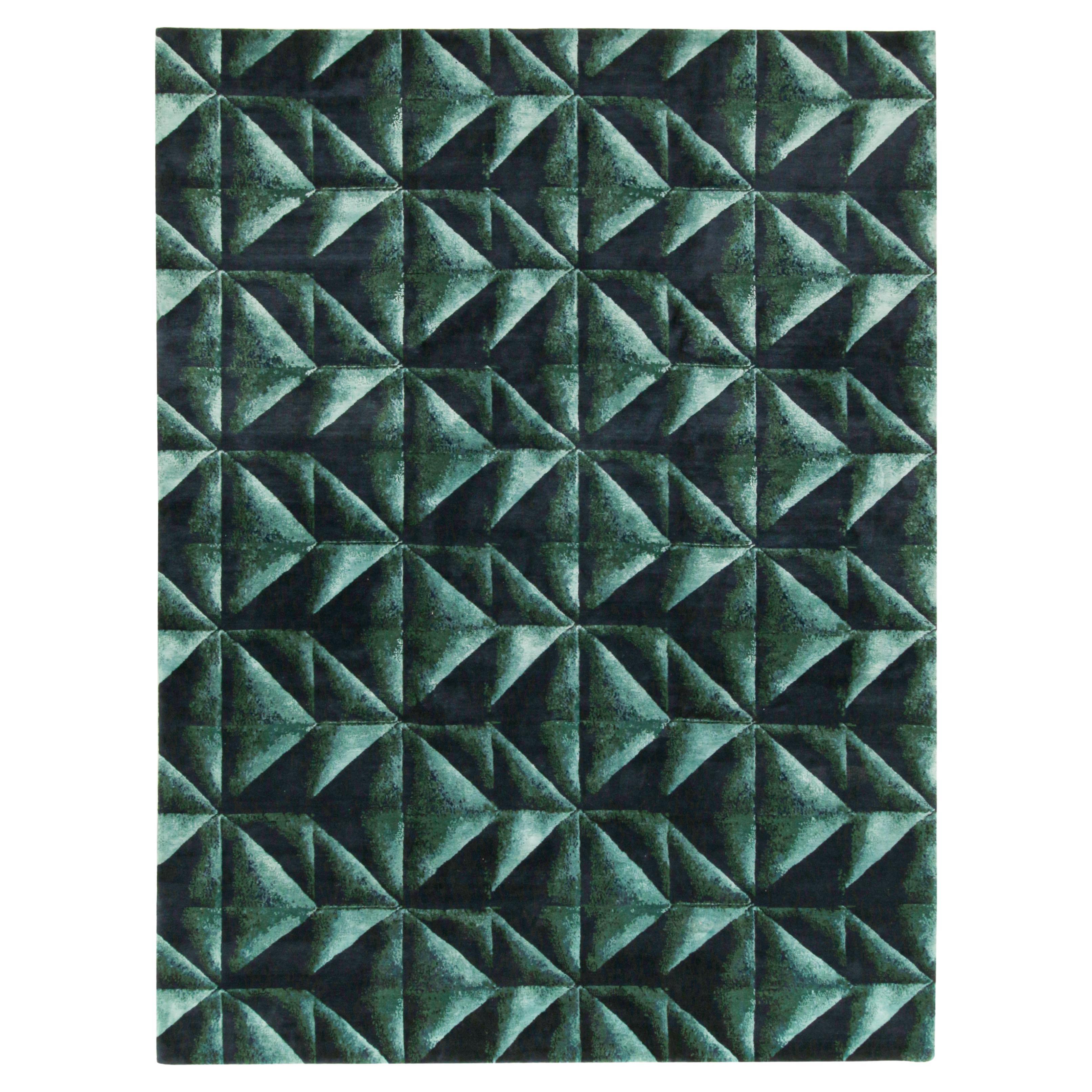Abstrakter Teppich von Rug & Kilim in tiefem Teal und schwarzem Origami-Muster im Angebot