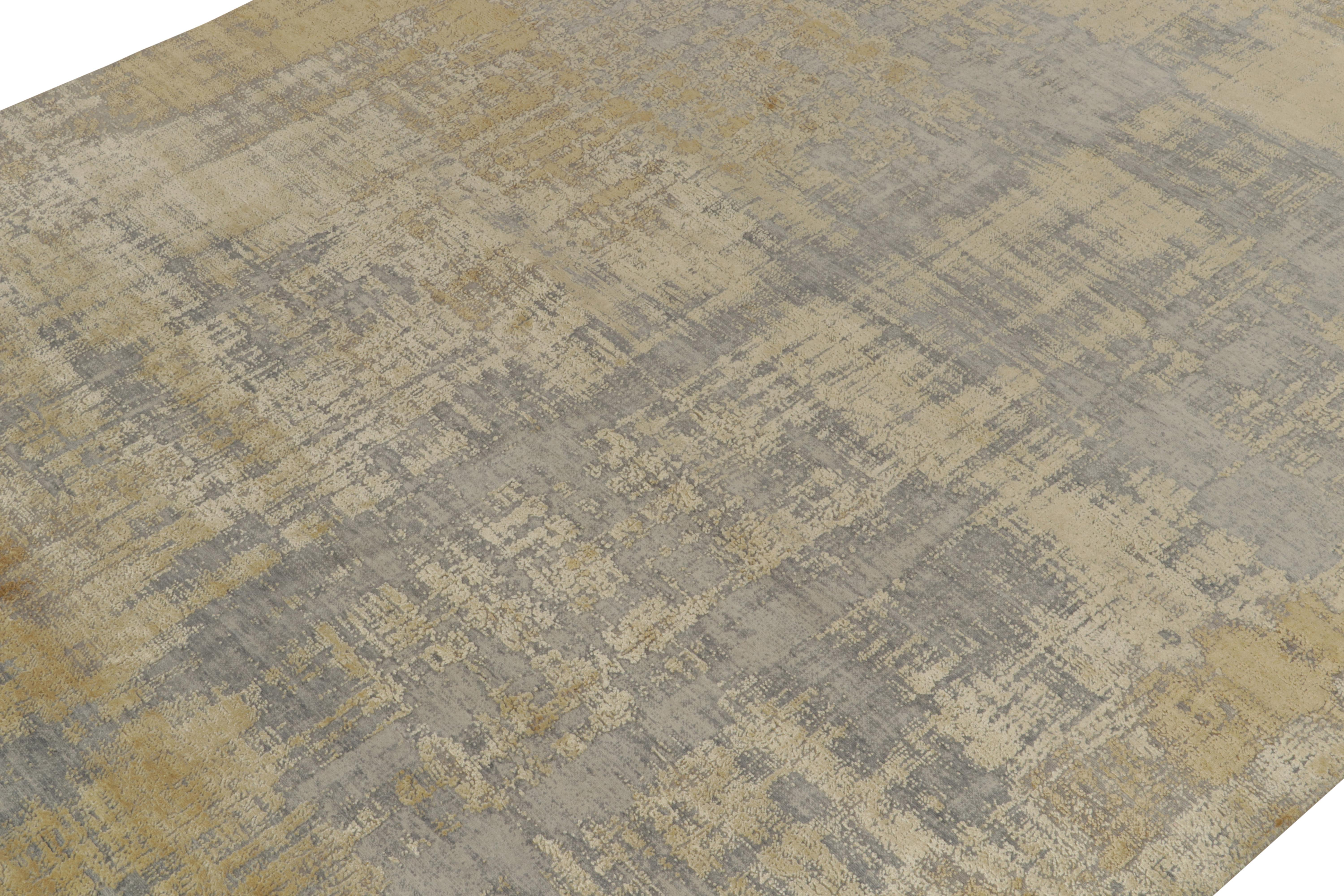 Indian Rug & Kilim’s Abstract  Rug in Gold and Silver-Gray All over Streak Pattern For Sale
