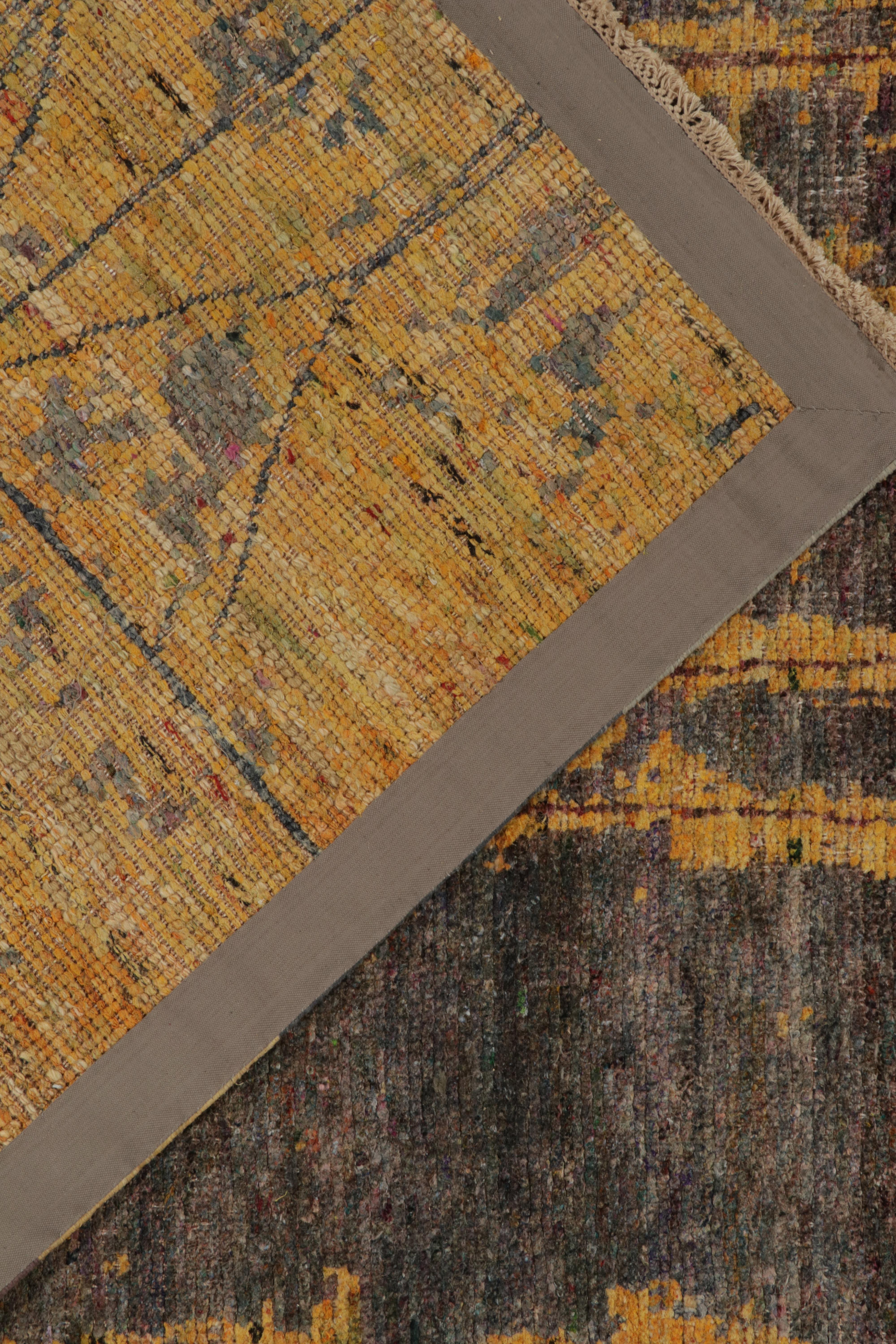 Rug & Kilim’s Abstract Rug in Gold, Grey and Blue Layered Patterns In New Condition For Sale In Long Island City, NY