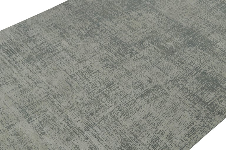 Rug and Kilim’s Abstract Rug in Grey and Stone Blue Geometric Pattern