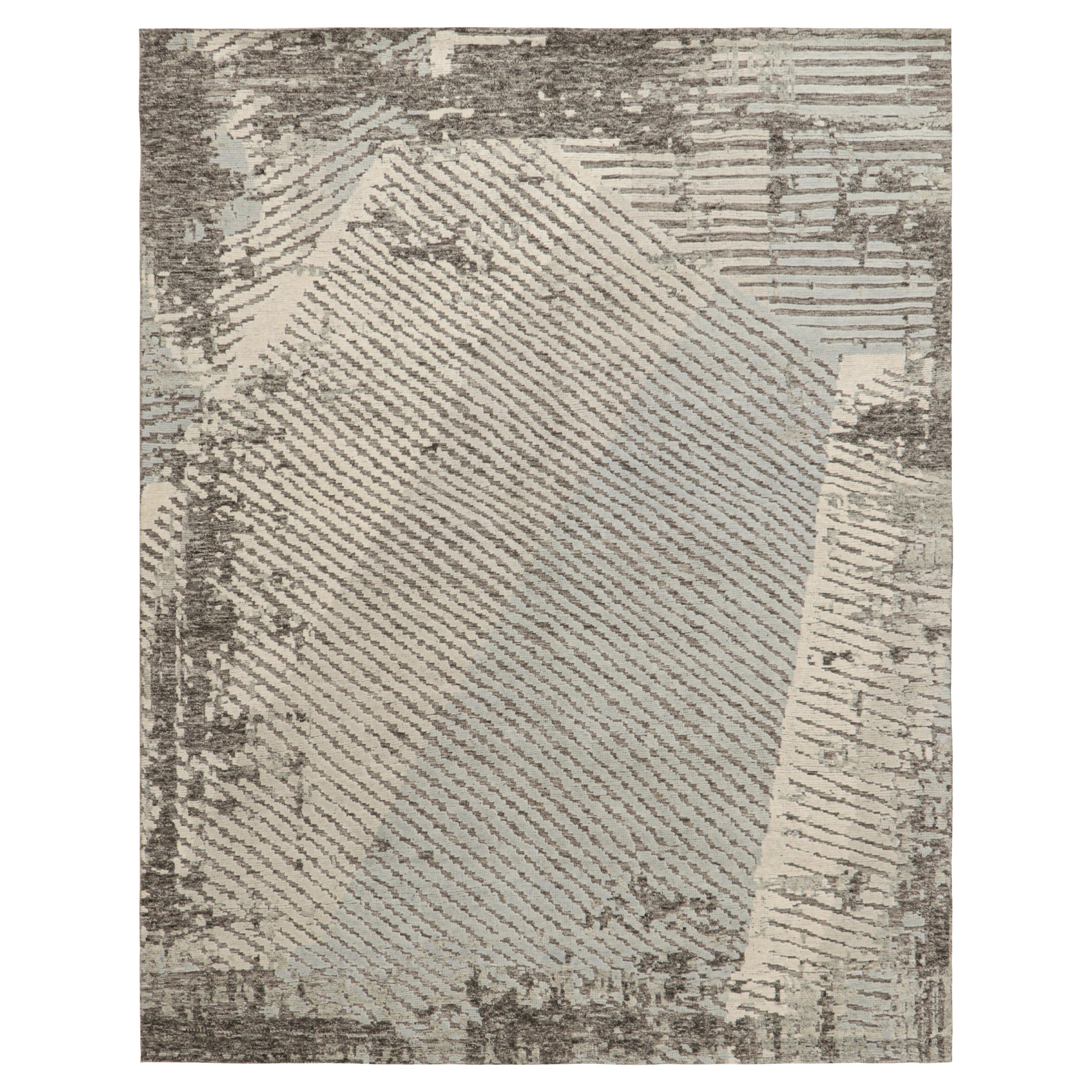 Rug & Kilim’s Abstract Rug in Gray, Blue And White Geometric Patterns For Sale