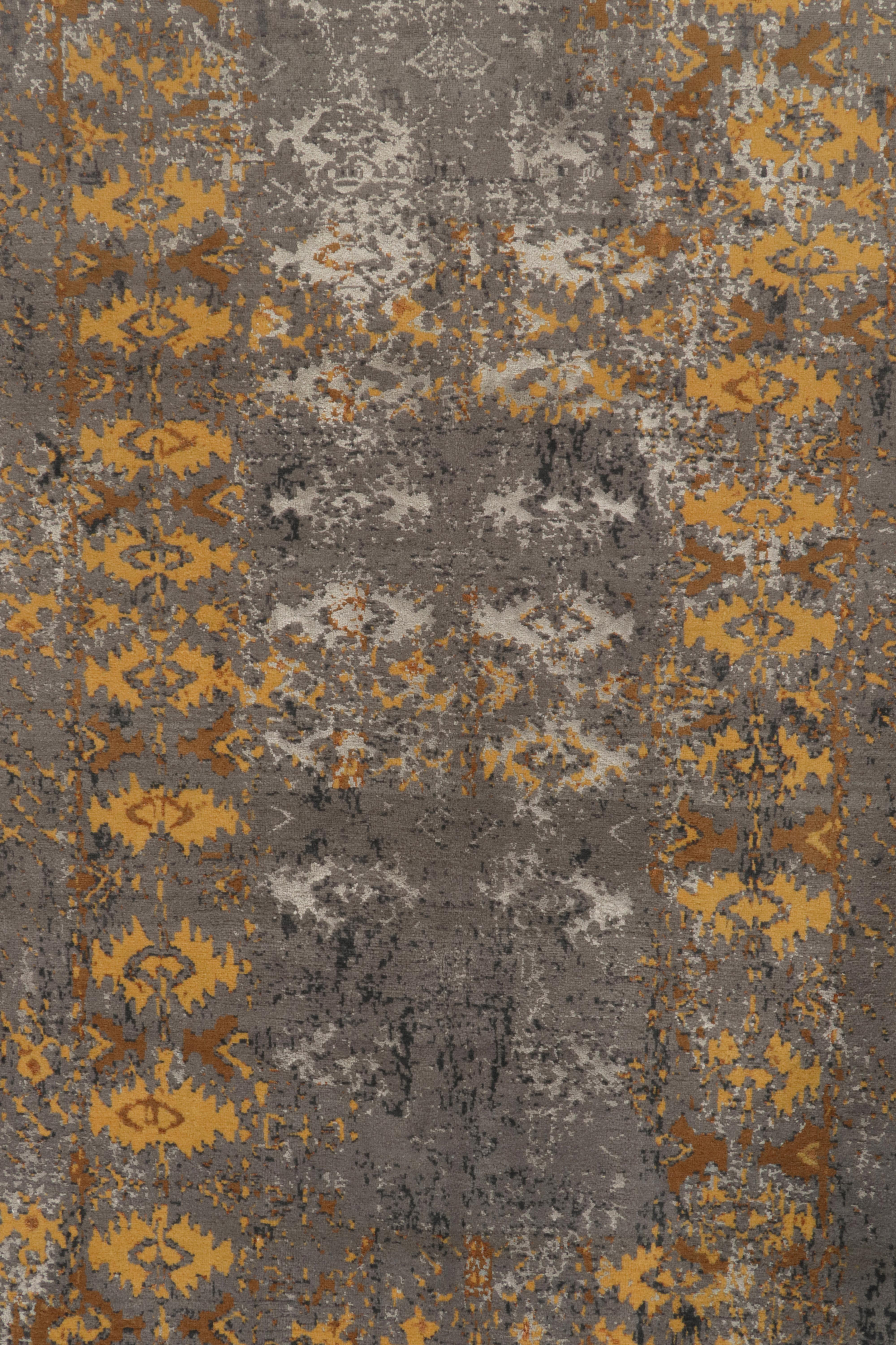 Hand-Knotted Rug & Kilim’s Abstract Rug in Gray, Gold & Beige-Brown All over Pattern For Sale