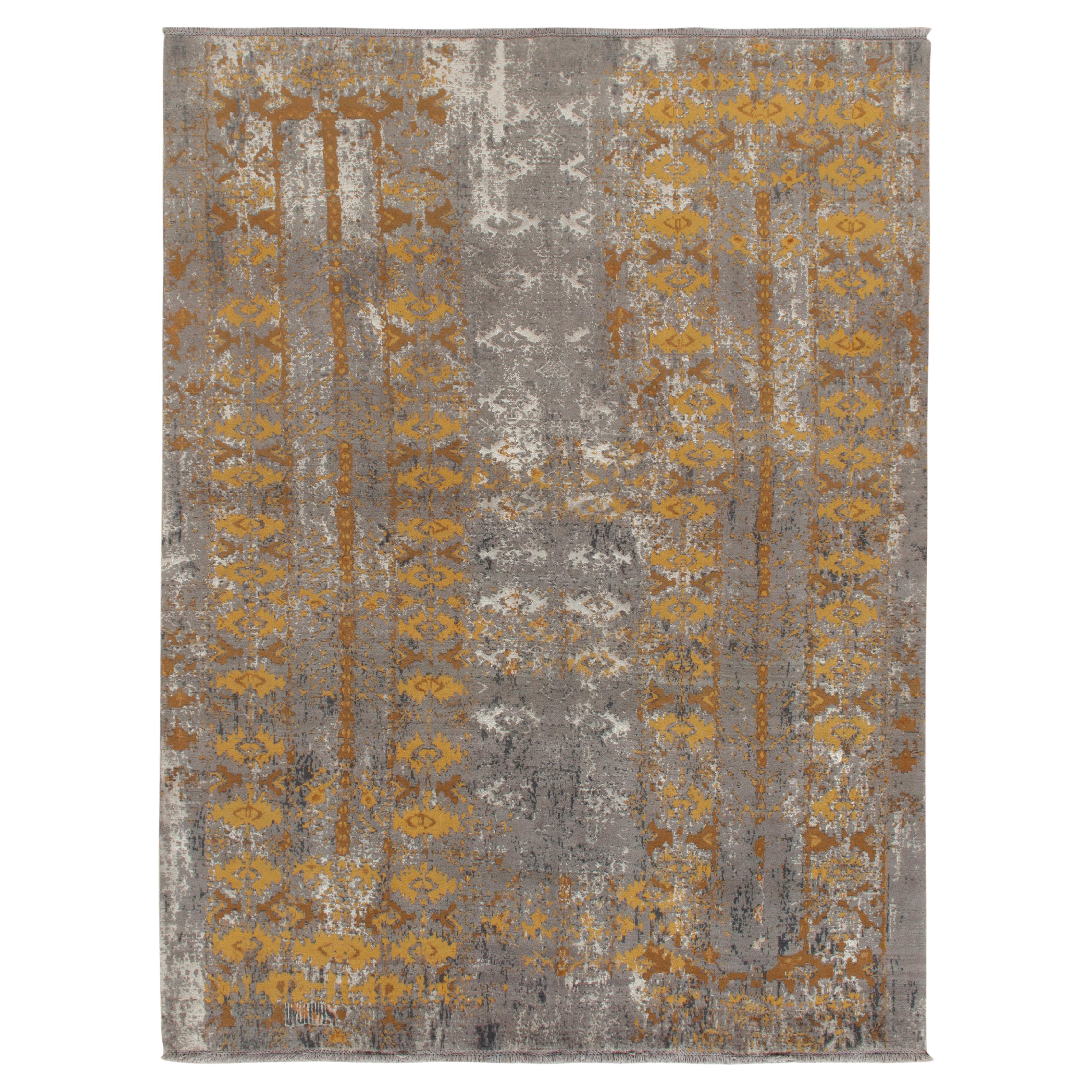 Rug & Kilim’s Abstract Rug in Gray, Gold & Beige-Brown All over Pattern