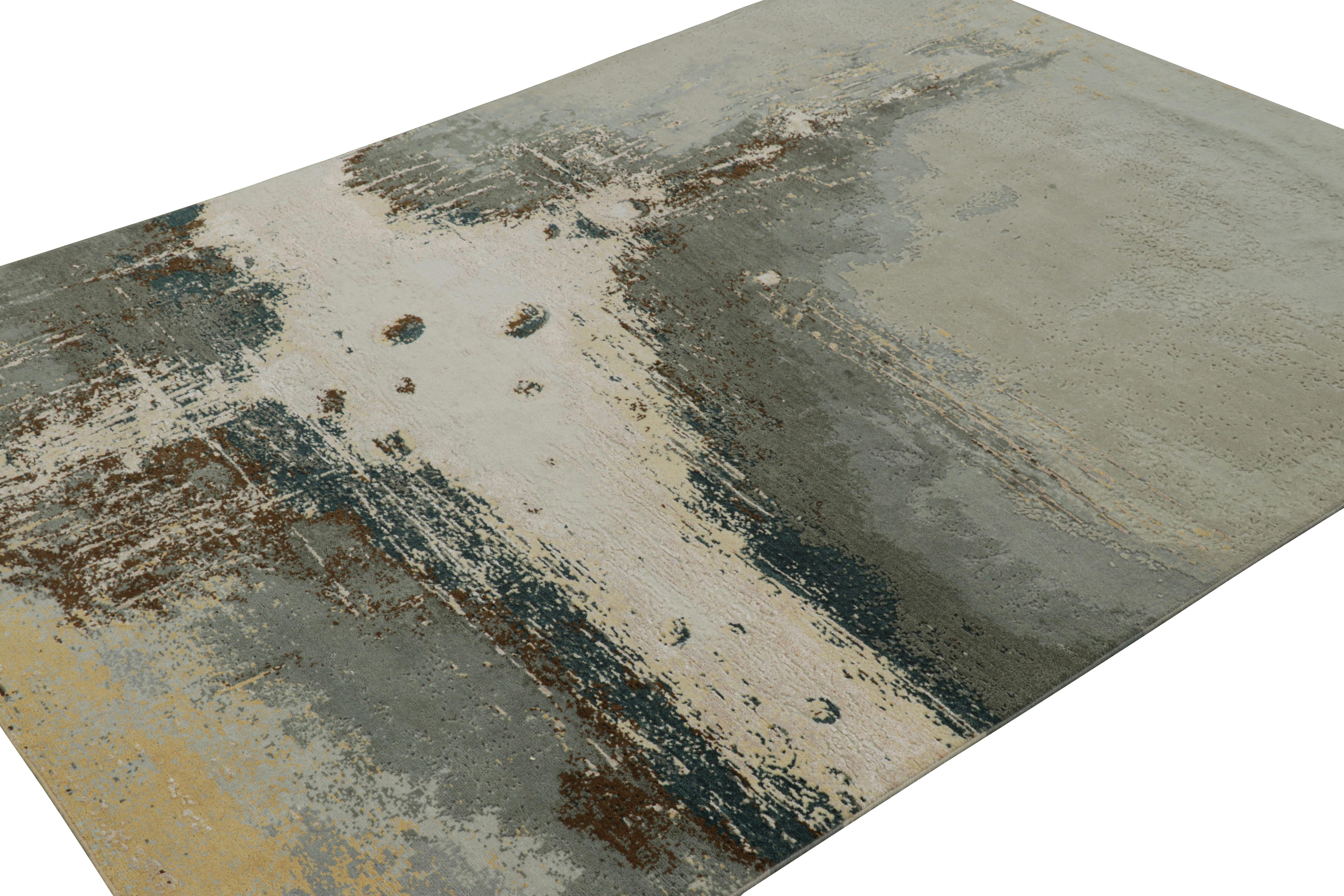 Hand-Knotted Rug & Kilim’s Abstract Rug in Gray, White and Blue Patterns For Sale
