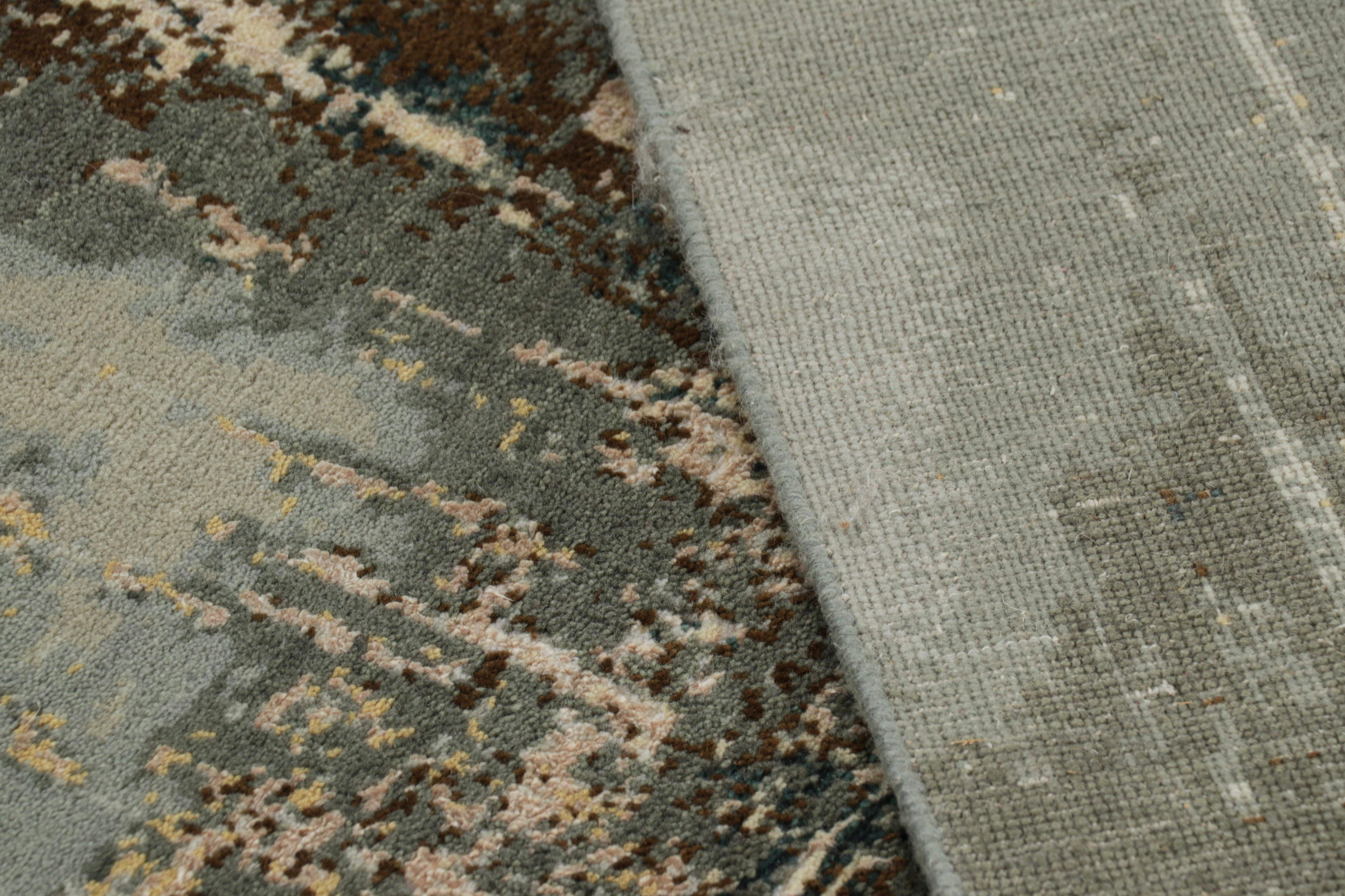Wool Rug & Kilim’s Abstract Rug in Gray, White and Blue Patterns For Sale