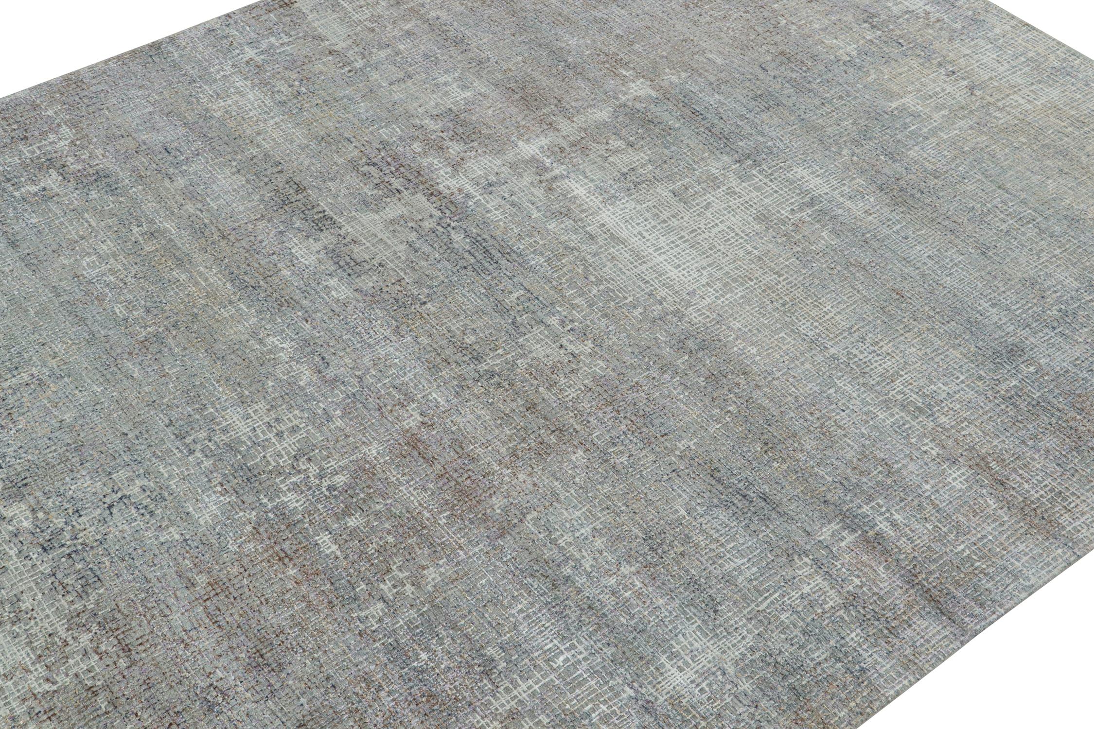Abstrakter Teppich & Kelim-Teppich in Grau mit bunten geometrischen Streaks (Indisch) im Angebot