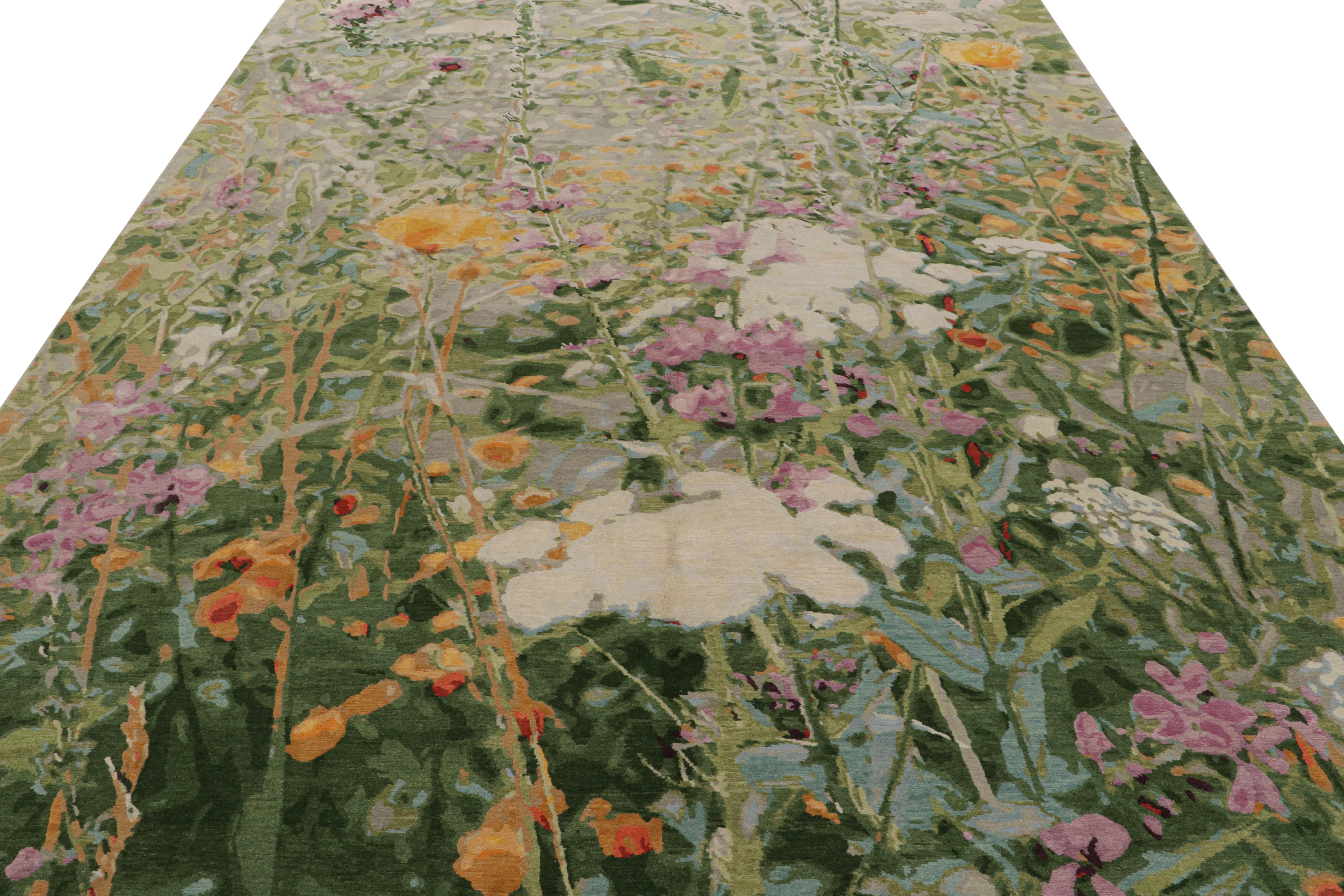 Modern Rug & Kilim’s Abstract Rug in Green with Colorful Patterns “Wild Flowers Spring” For Sale