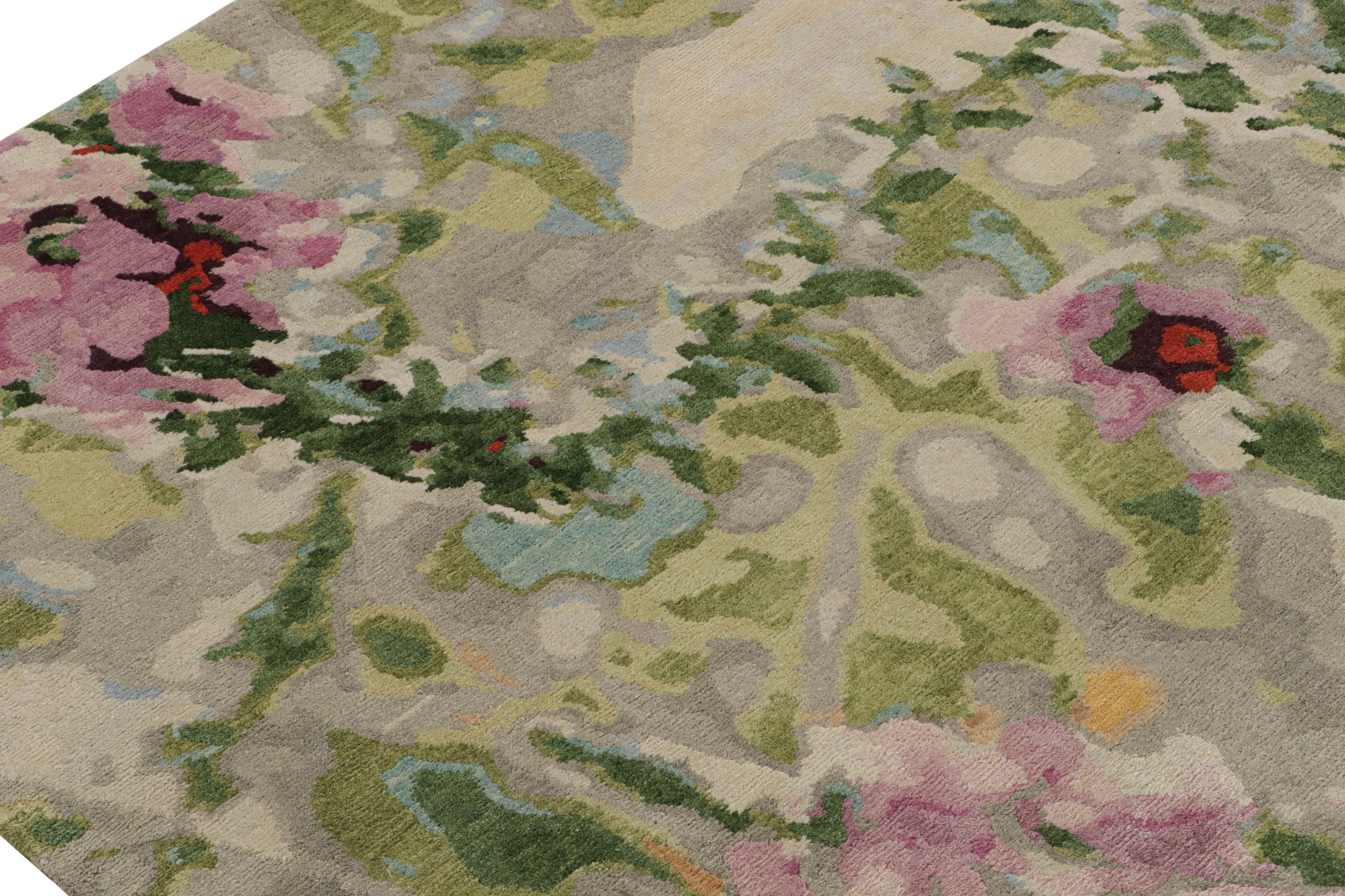 Hand-Knotted Rug & Kilim’s Abstract Rug in Green with Colorful Patterns “Wild Flowers Spring” For Sale