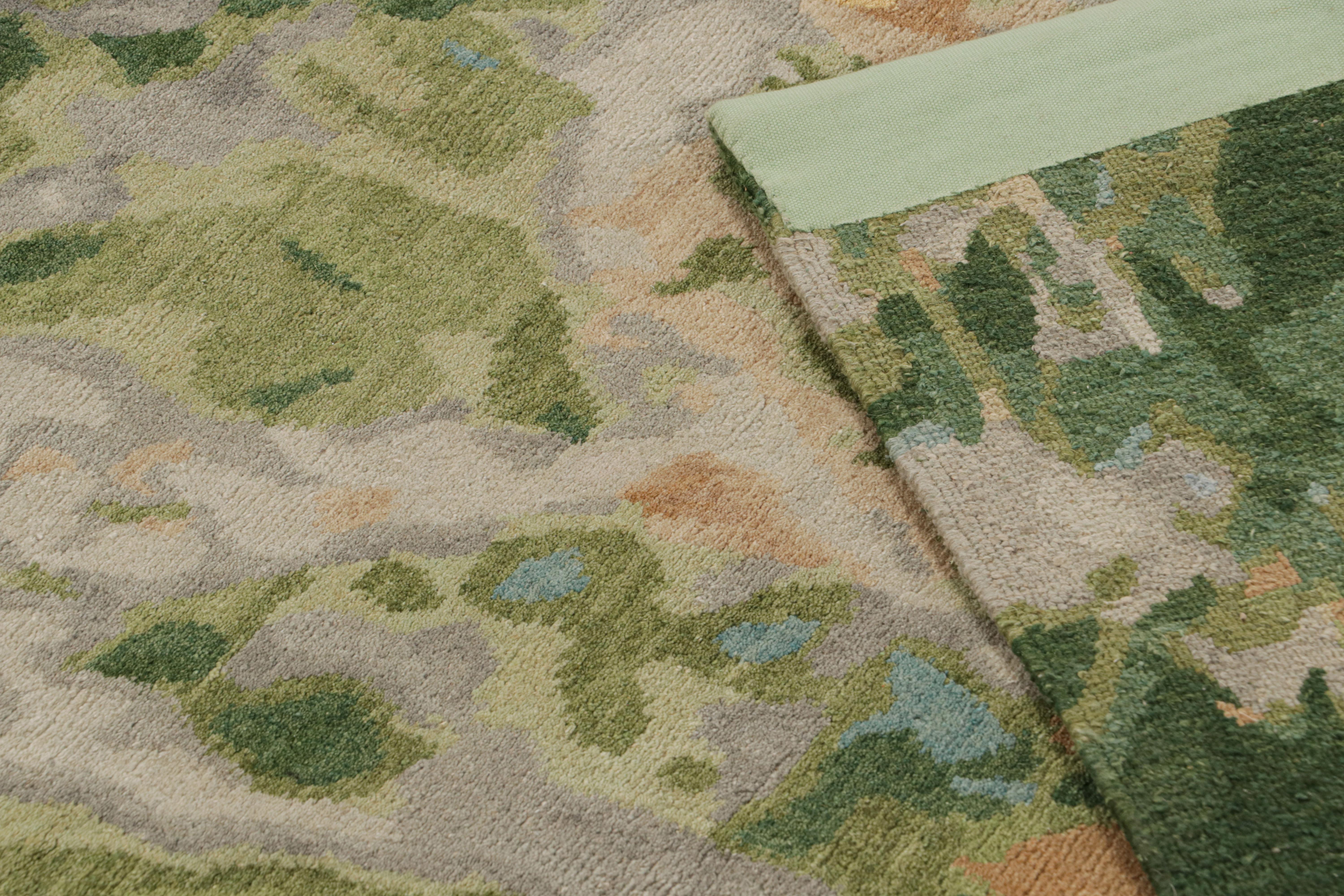 XXIe siècle et contemporain Rug & Kilim's Abstract Rug in Greene Greene with Colorful Patterns Wild Flowers Spring (tapis abstrait en vert avec des motifs colorés de fleurs sauvages) en vente