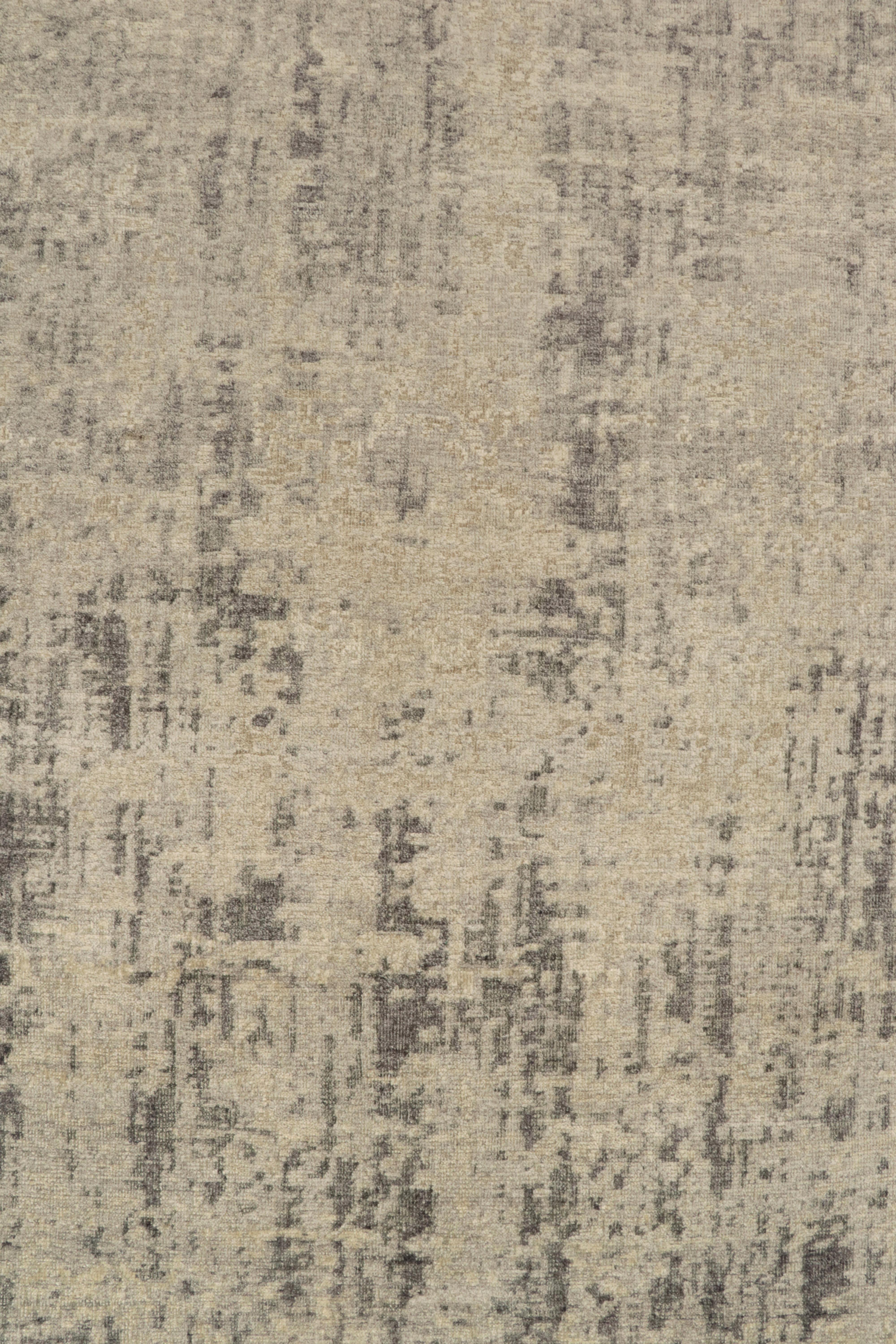 Hand-Knotted Rug & Kilim’s Abstract Rug in Greige and Taupe Striae For Sale