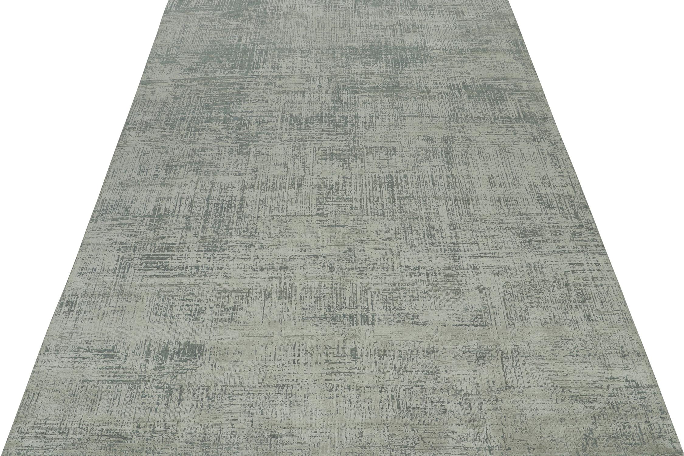 Moderne Rug & Kilim's Abstract Rug in Grey and Stone Blue Geometric Pattern (tapis abstrait à motifs géométriques gris et bleu pierre) en vente