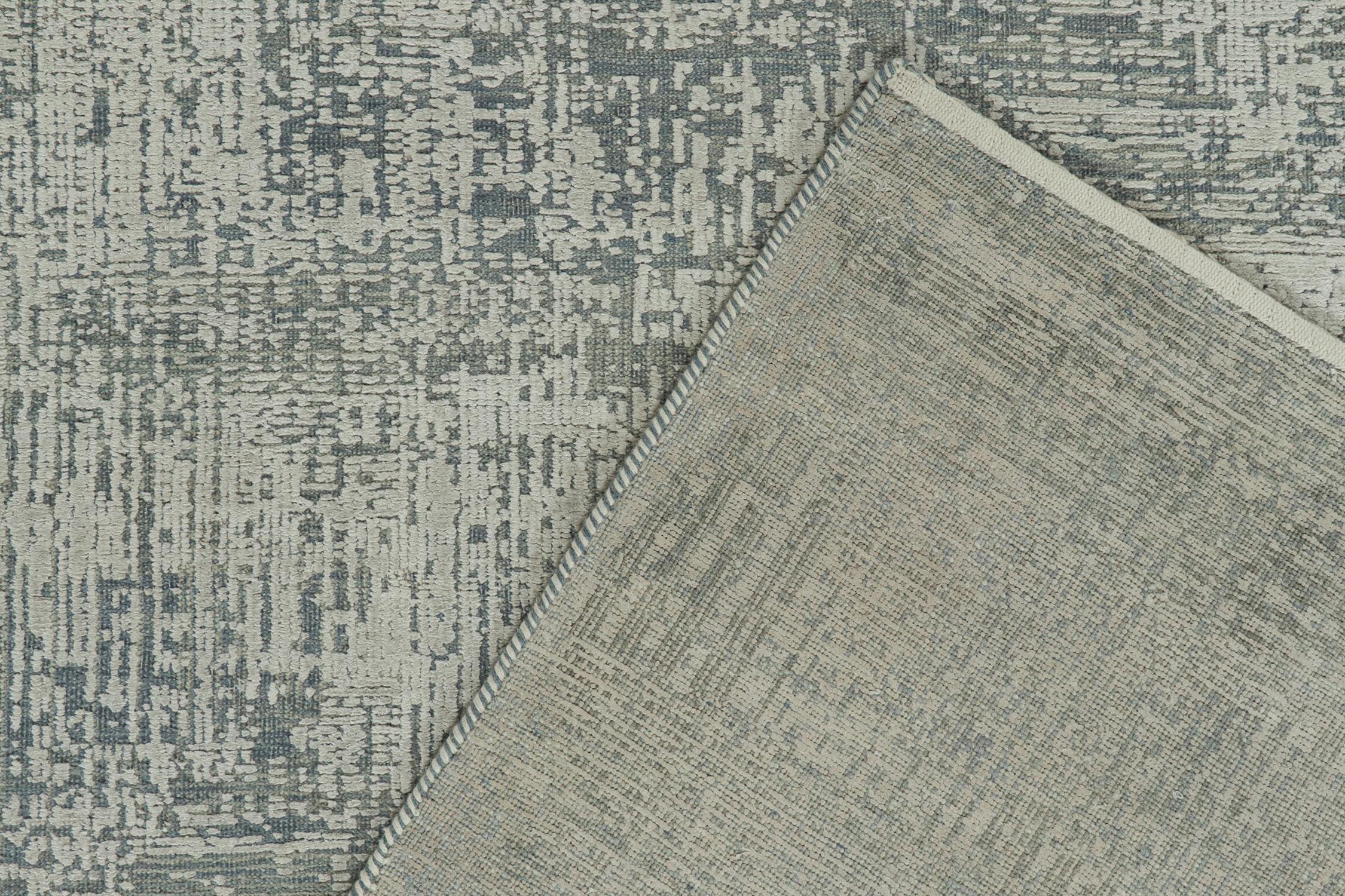 Contemporary Rug & Kilim’s Abstract Rug in Grey and Stone Blue Geometric Pattern For Sale