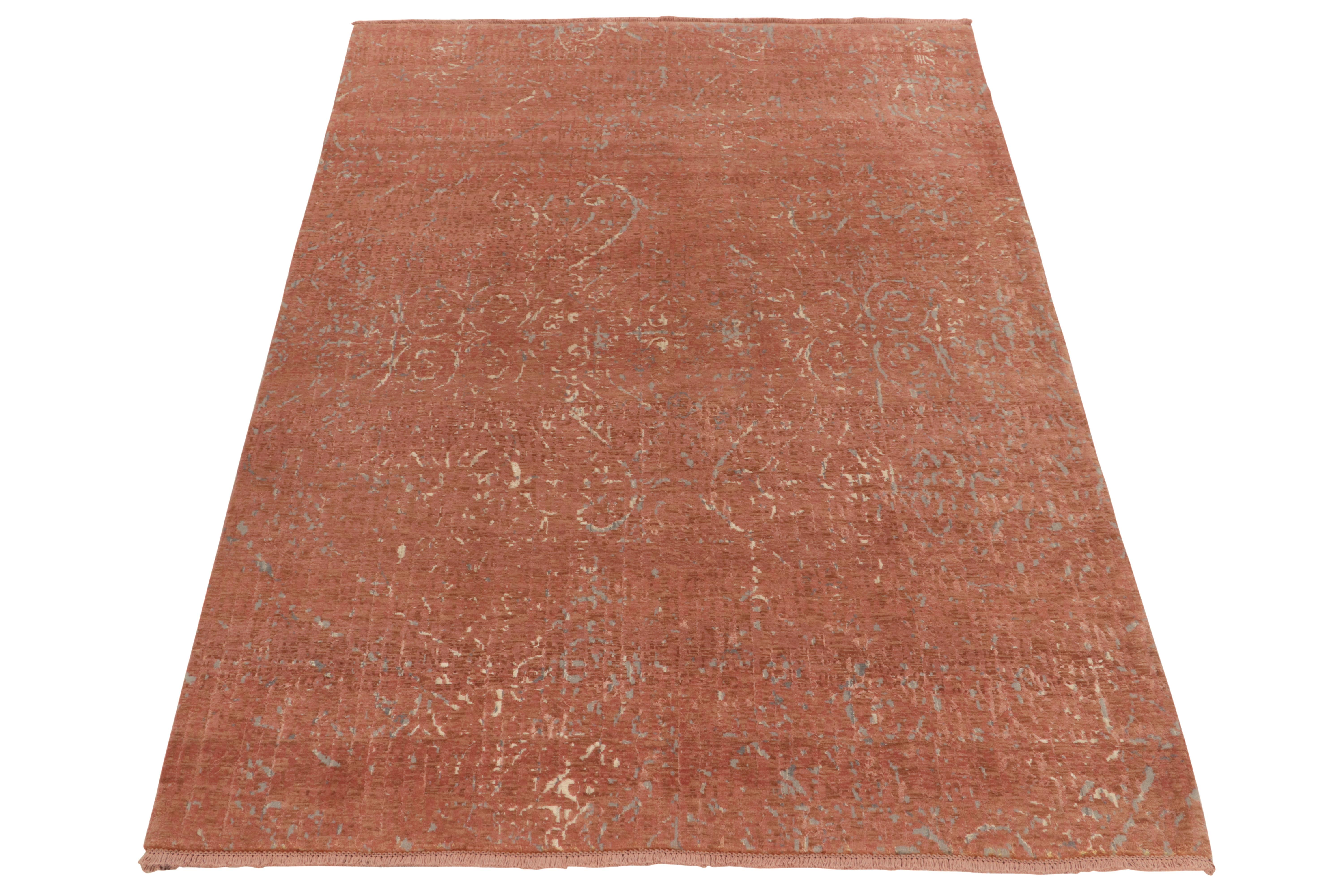 From one of our principal’s finest new partner ateliers among the best workshops in modern weaving, a fabulous contemporary piece enjoying impeccable texture and intelligence. The brilliantly modern rug employs warm brown & pink to play with
